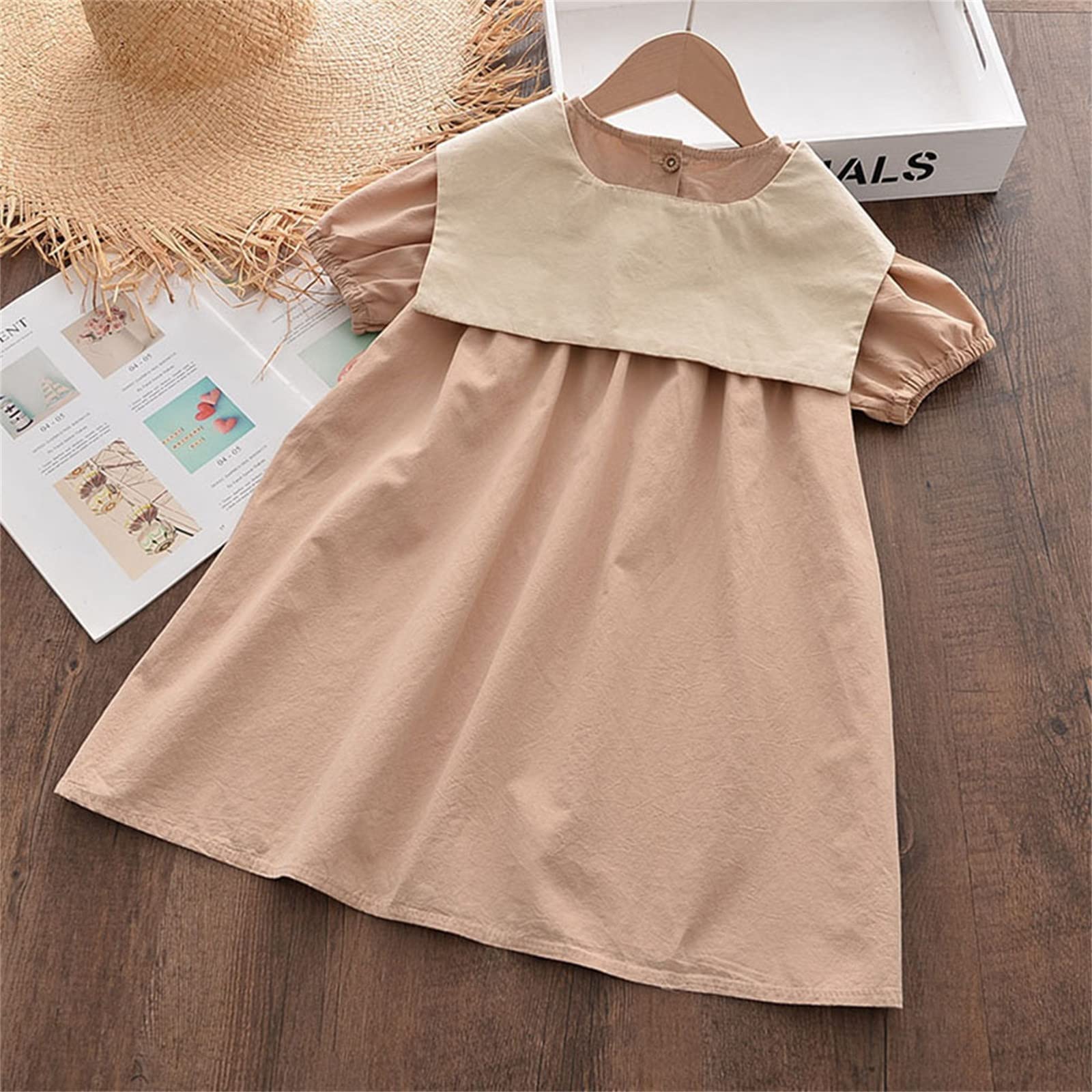Baby Girls Solid Color Short Sleeve A-Line Ruffle Sundress - Toddler Princess Summer Dress for Outdoor Play, Beach & Birthday Parties