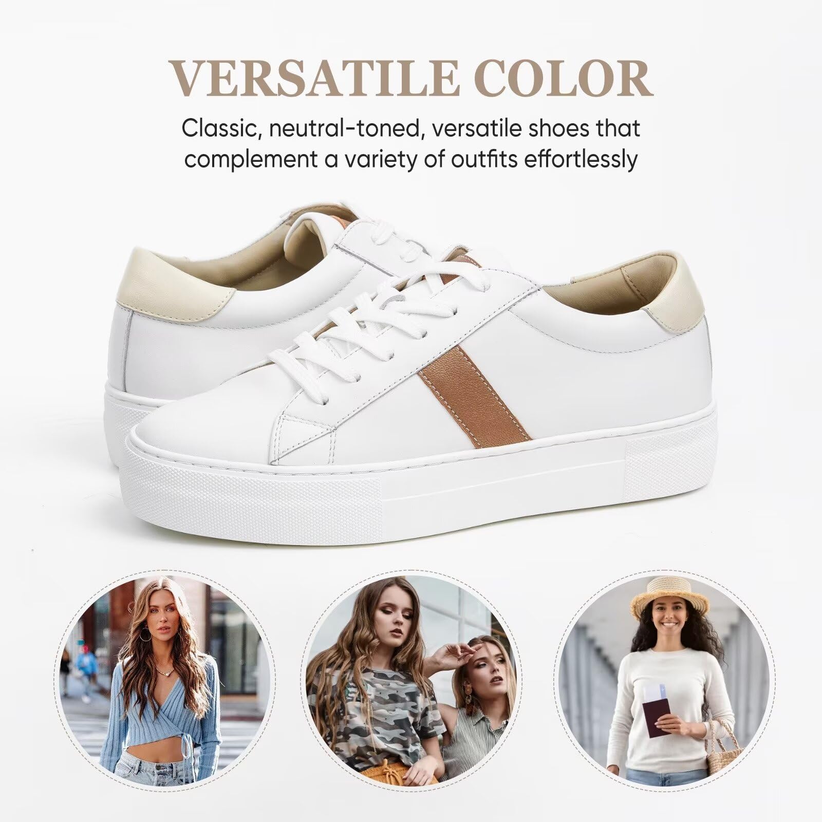 Women's Fashion Leather Platform Sneakers - Comfortable Casual Walking Shoes for Everyday Wear | Perfect for Work, Travel & Outfits