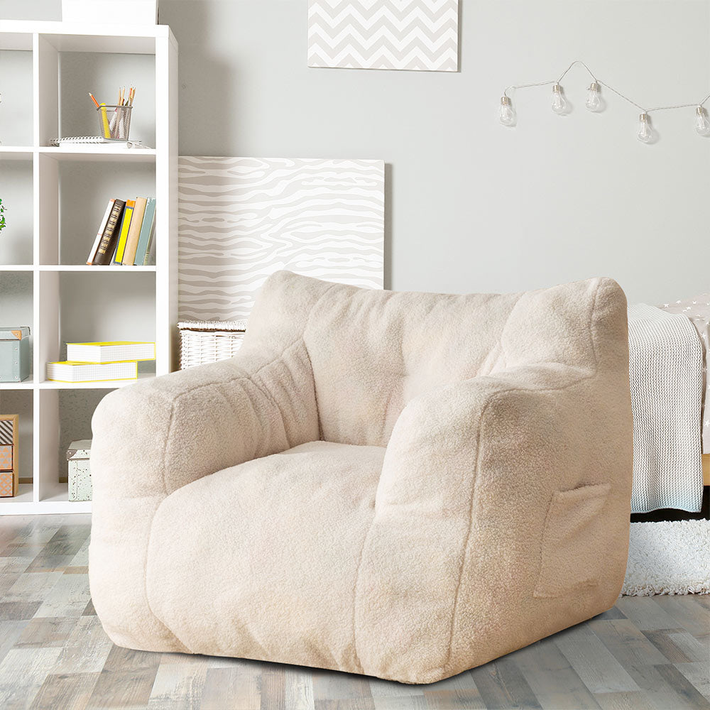 MAXYOYO Sherpa Bean Bag Chair - Boucle Tufted Bean Bag Couch for Living Room, Bedroom & Game Room - Soft Lazy Sofa for Adults & Kids - Cozy Beige Lounge Seating for Relaxing, Reading & Movie Nights
