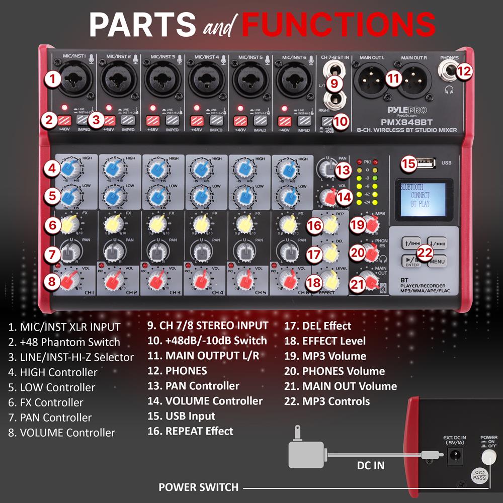 Professional Bluetooth DJ Mixer for Studio & Live Performances - High-Quality Audio Mixing for DJs, Musicians & Producers