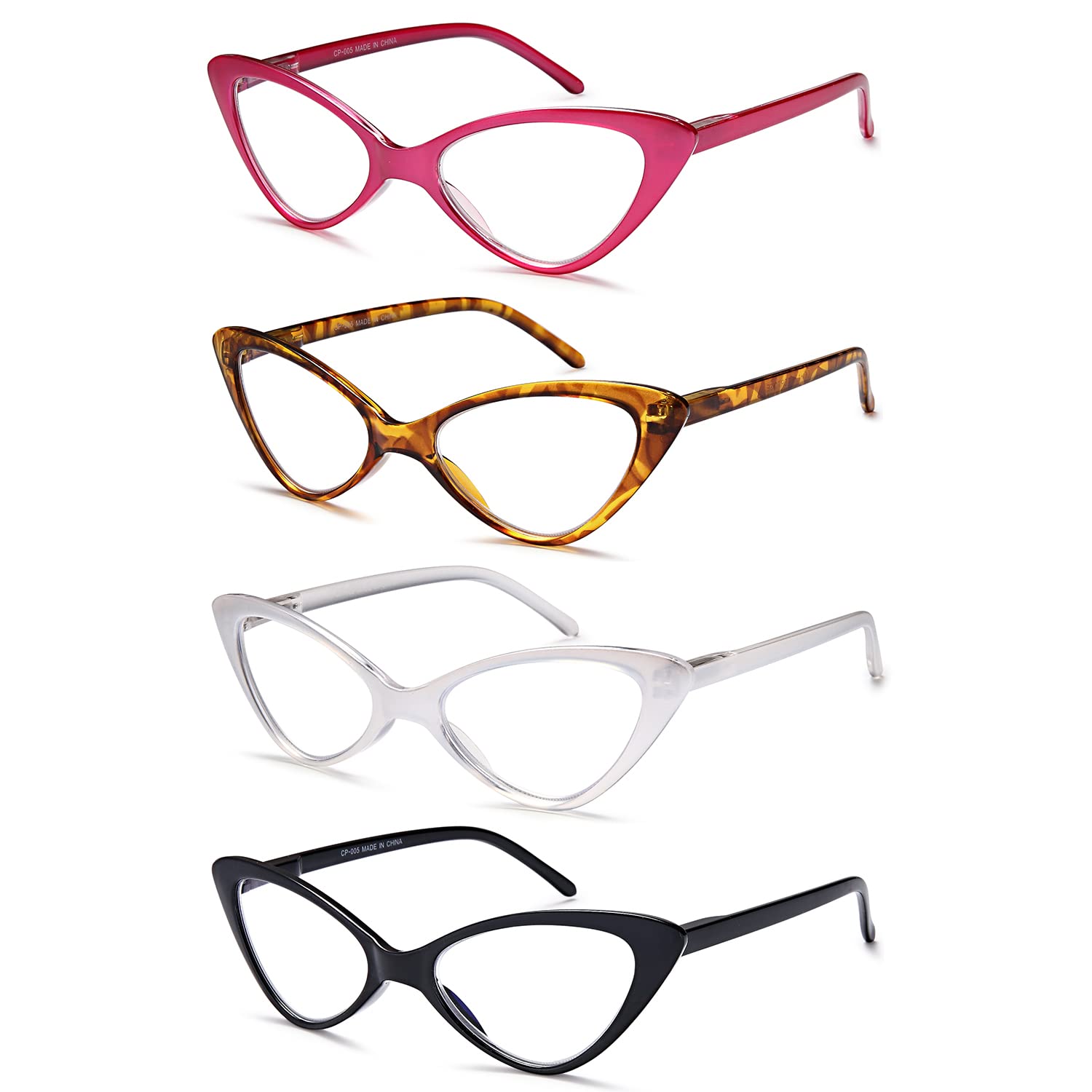 EYEURL 4-Pack Women's Fashion Cat Eye Reading Glasses - Blue Light Blocking, Anti-Glare & UV Protection with Spring Hinges - Perfect for Computer Work, Reading & Office Use