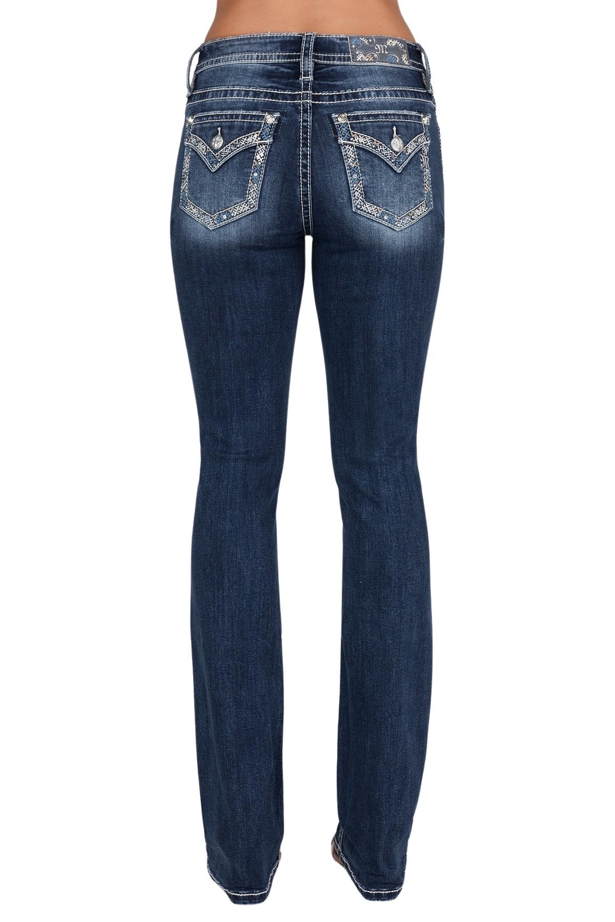 Miss Me Women's Mid Rise Hint of Blue Bootcut Jeans with Faux Flap Pockets - Stylish & Comfortable Denim for Casual Wear, Work & Night Out
