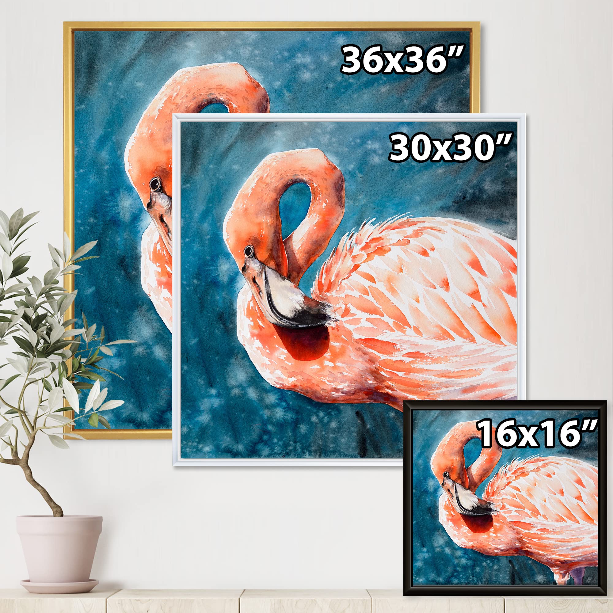 DesignQ Pink Flamingos In Blue Water II - Framed Canvas Wall Art Print for Farmhouse Decor | Perfect for Living Room, Bedroom & Office Wall Decor