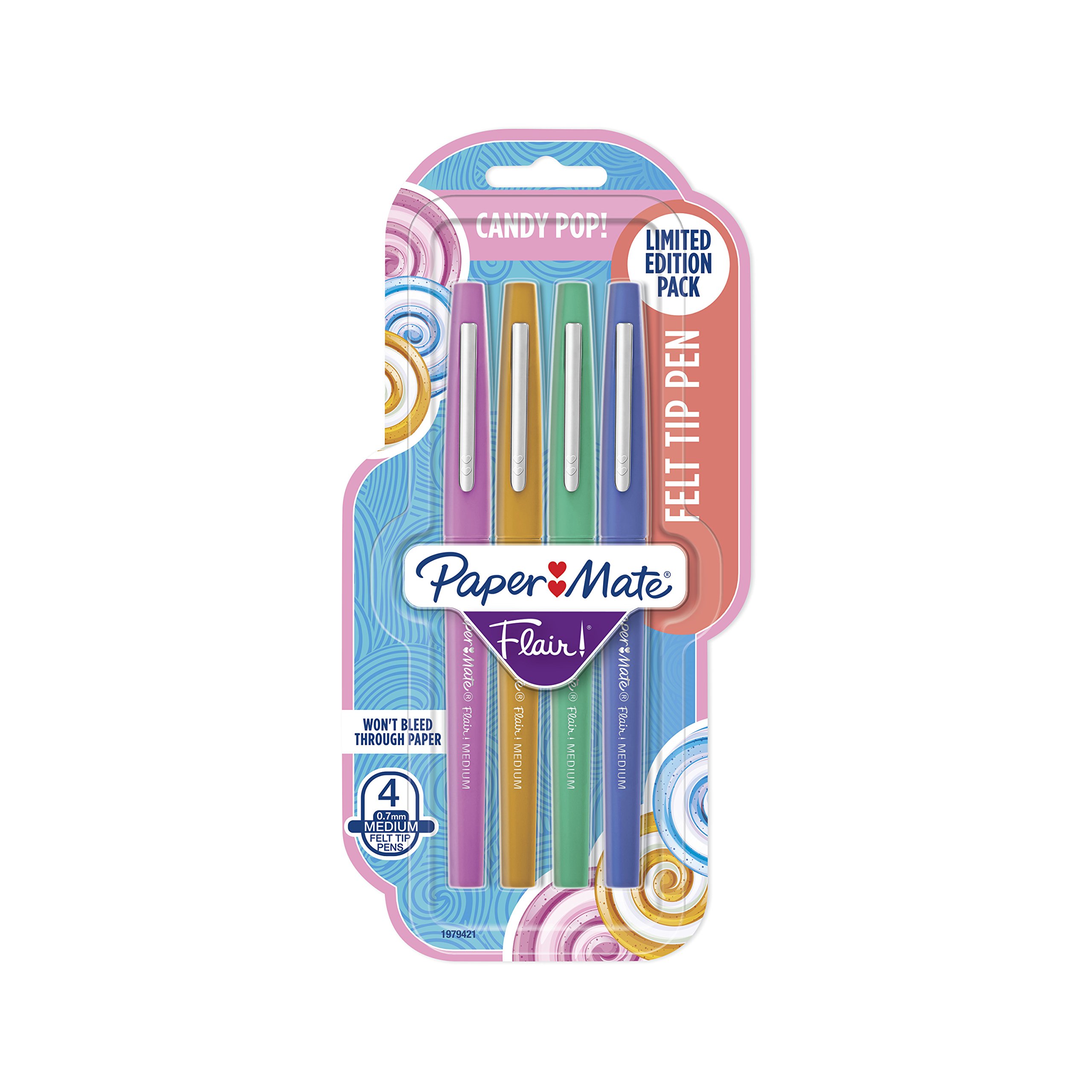 Paper Mate Flair Felt Tip Pens - Medium Point (0.7mm) - Limited Edition Candy Pop Colors - 4 Pack (1979421) - Perfect for Journaling, Note Taking, Coloring & Office Work