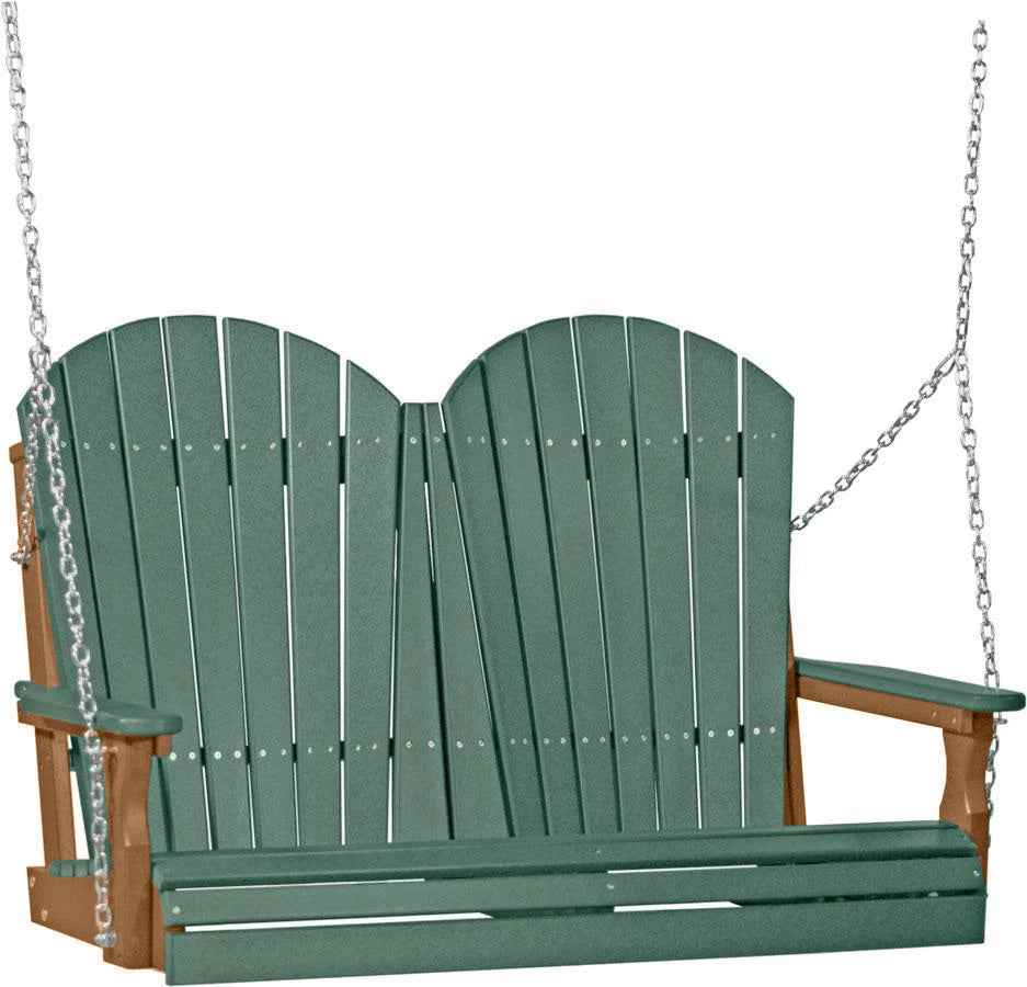 LuxCraft Green 4ft Recycled Plastic Adirondack Porch Swing - Outdoor Patio, Garden & Backyard Relaxation