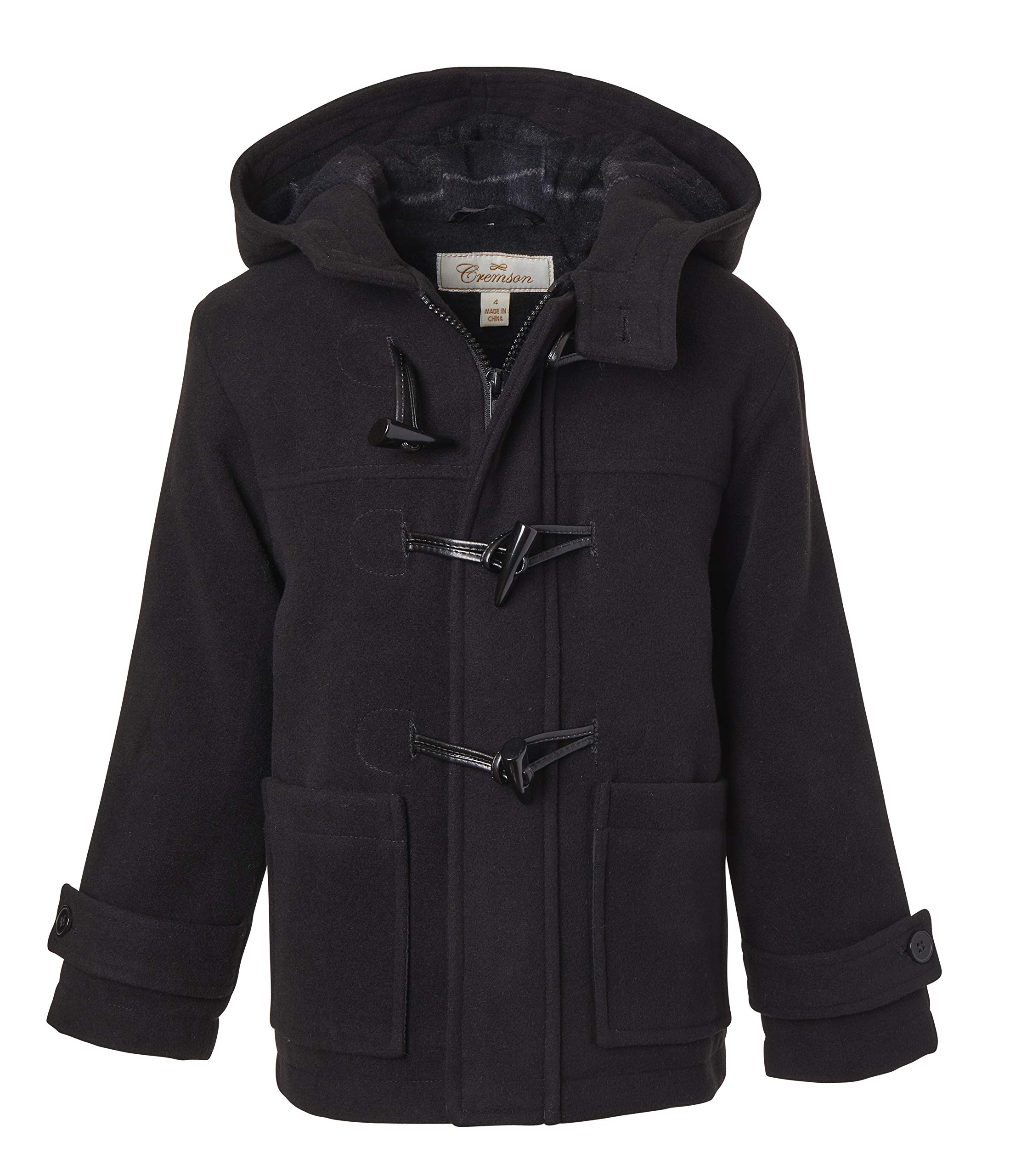 **Cremson Boys Classic Wool-Look Winter Duffle Coat with Toggle Buttons & Hood - Warm & Stylish Jacket for Kids, Perfect for School, Outdoor Play & Cold Weather**
