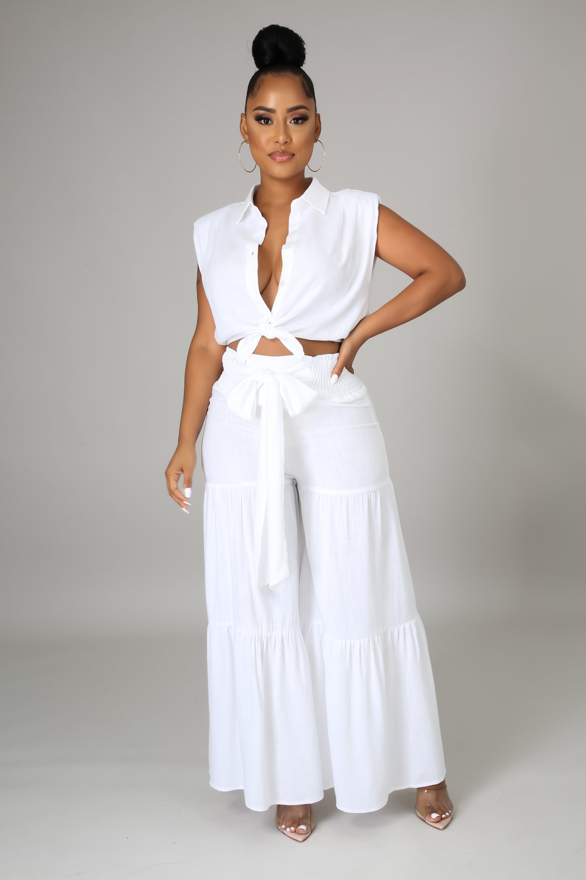 Ocean View 2 Piece White Pant Set - Comfortable Lounge & Sleepwear for Women, Perfect for Relaxing at Home or Beach Vacation