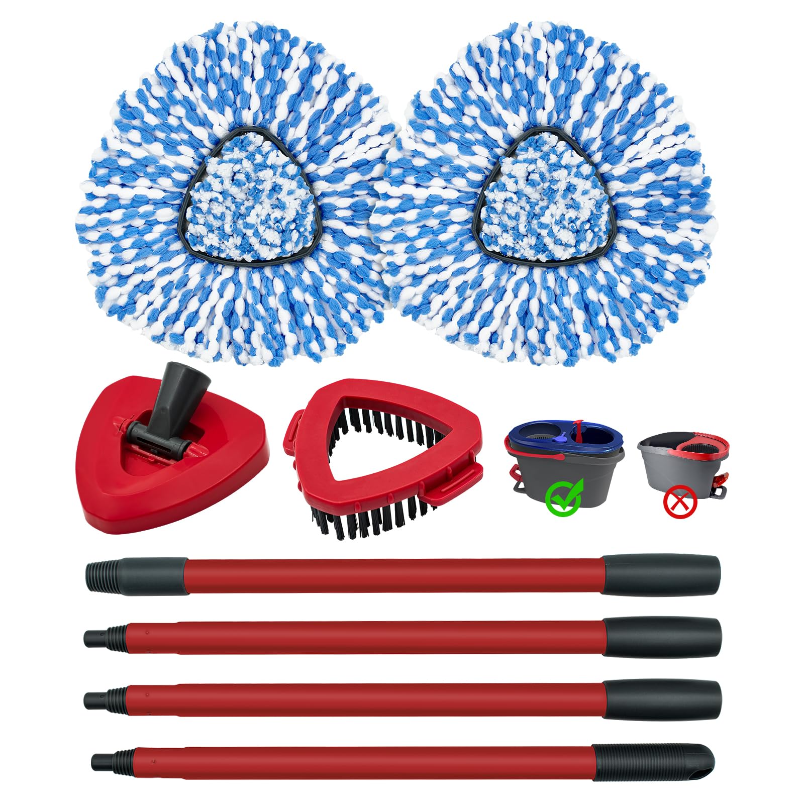 Spin Mop Handle and Replacement Heads for O-Cedar RinseClean 2-Tank System - Wet/Dry Floor Cleaning Combo Set with Scrubber Mop Head & Base - Perfect for Kitchen, Bathroom, and Hardwood Floors