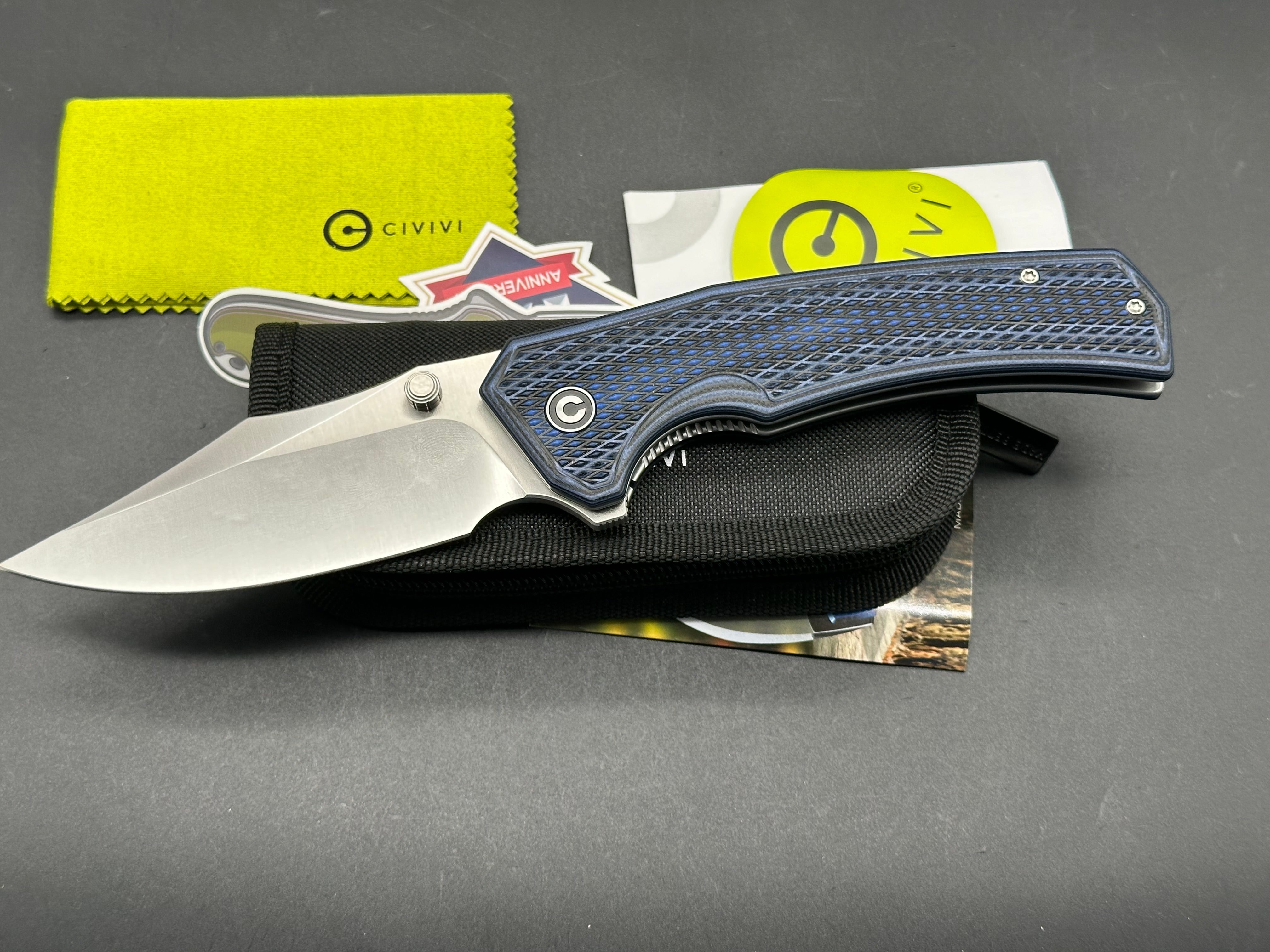 CIVIVI Vexillum Folding Knife - Blue/Black Layered G10 Handle, Nitro-V Clip Point Plain Edge - EDC, Outdoor, Camping, Survival Tool