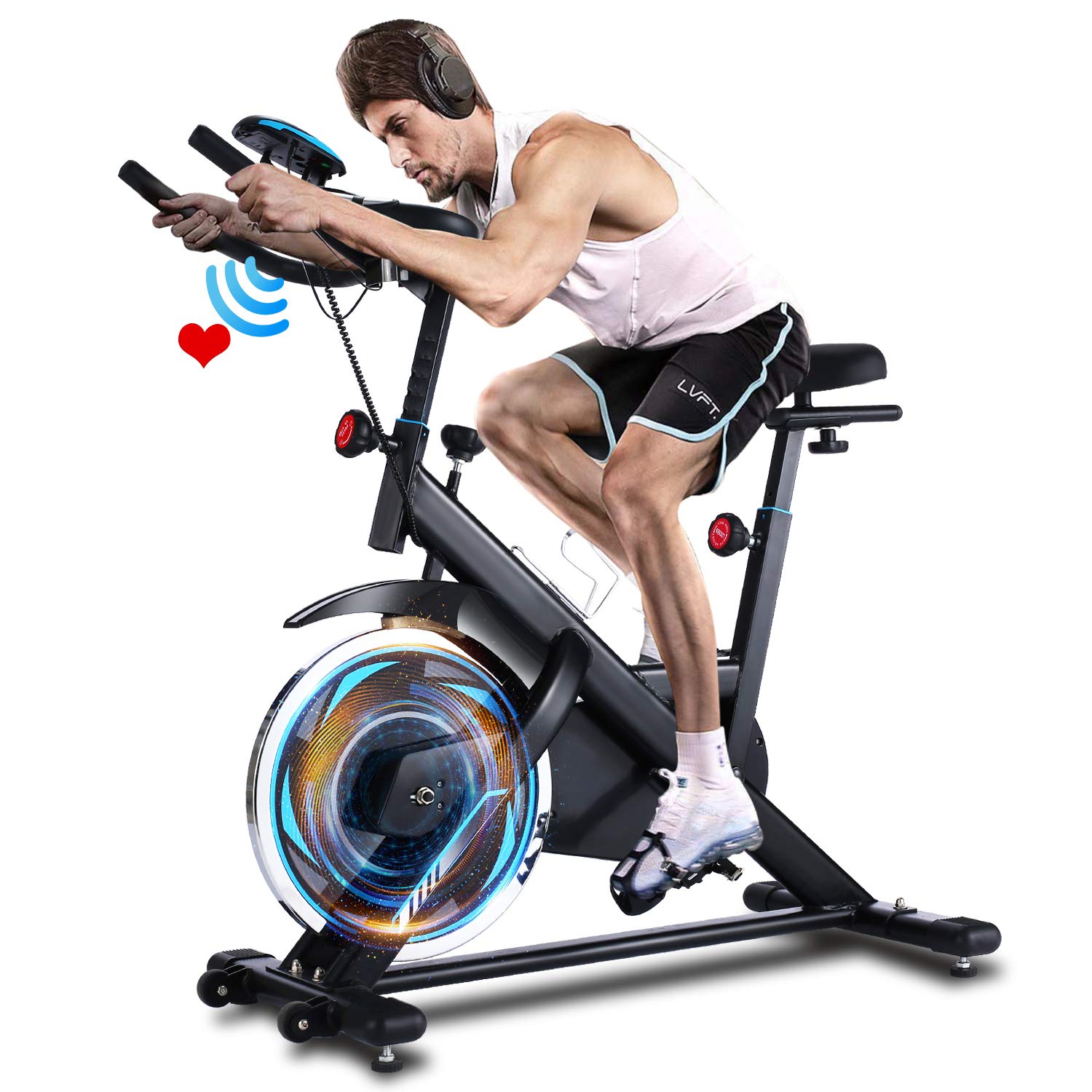 FUNMILY Indoor Exercise Bike Stationary - Cycling Bike with Heart Rate Monitor & LCD Display, Comfortable Seat Cushion & Heavy Flywheel (Upgraded Version) - Perfect for Home Gym, Cardio Workouts & Weight Loss
