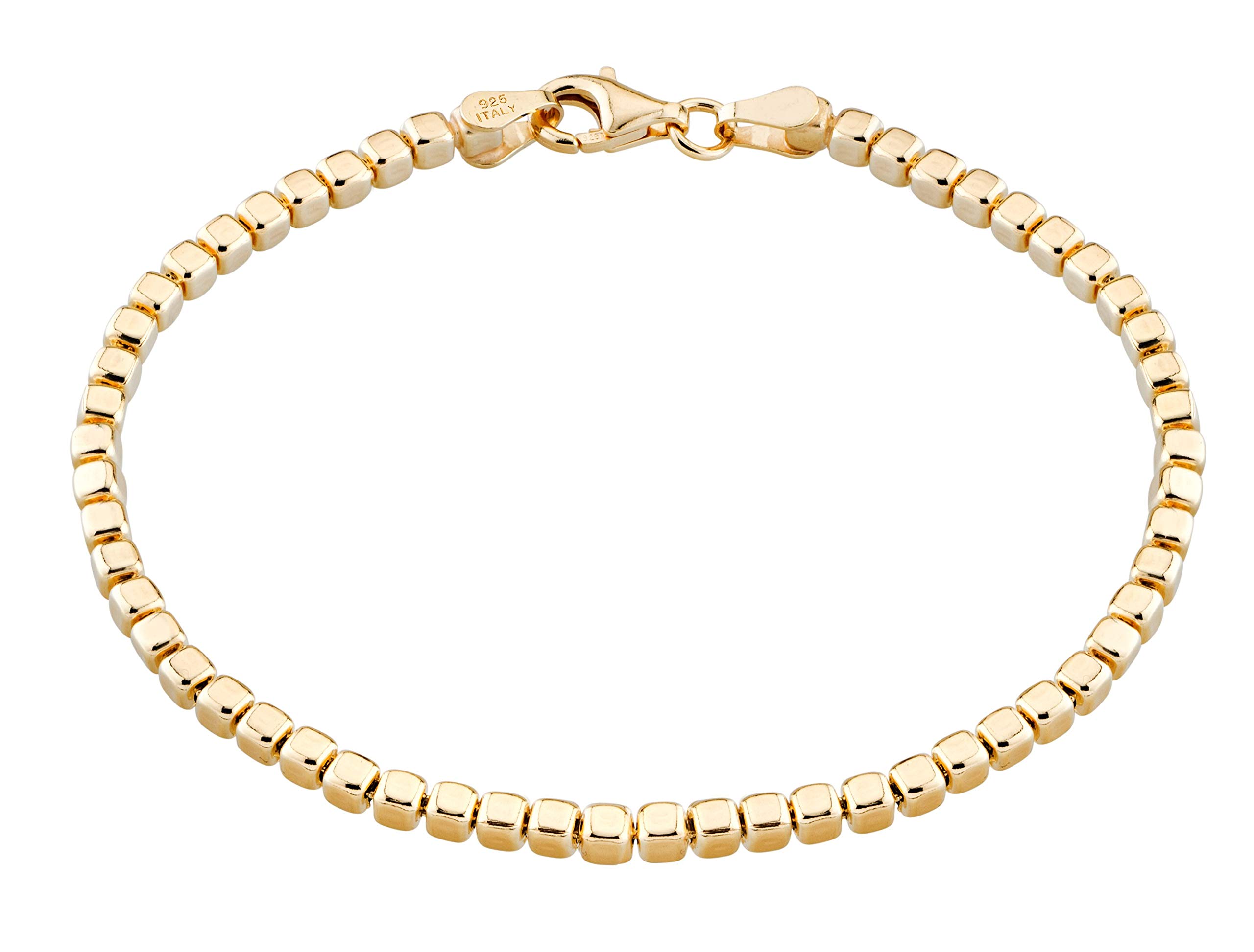 Miabella 18K Gold Plated 925 Sterling Silver Organic Cube Bead Chain Bracelet for Women & Men - Handmade in Italy - Perfect for Gifts, Weddings & Everyday Elegance