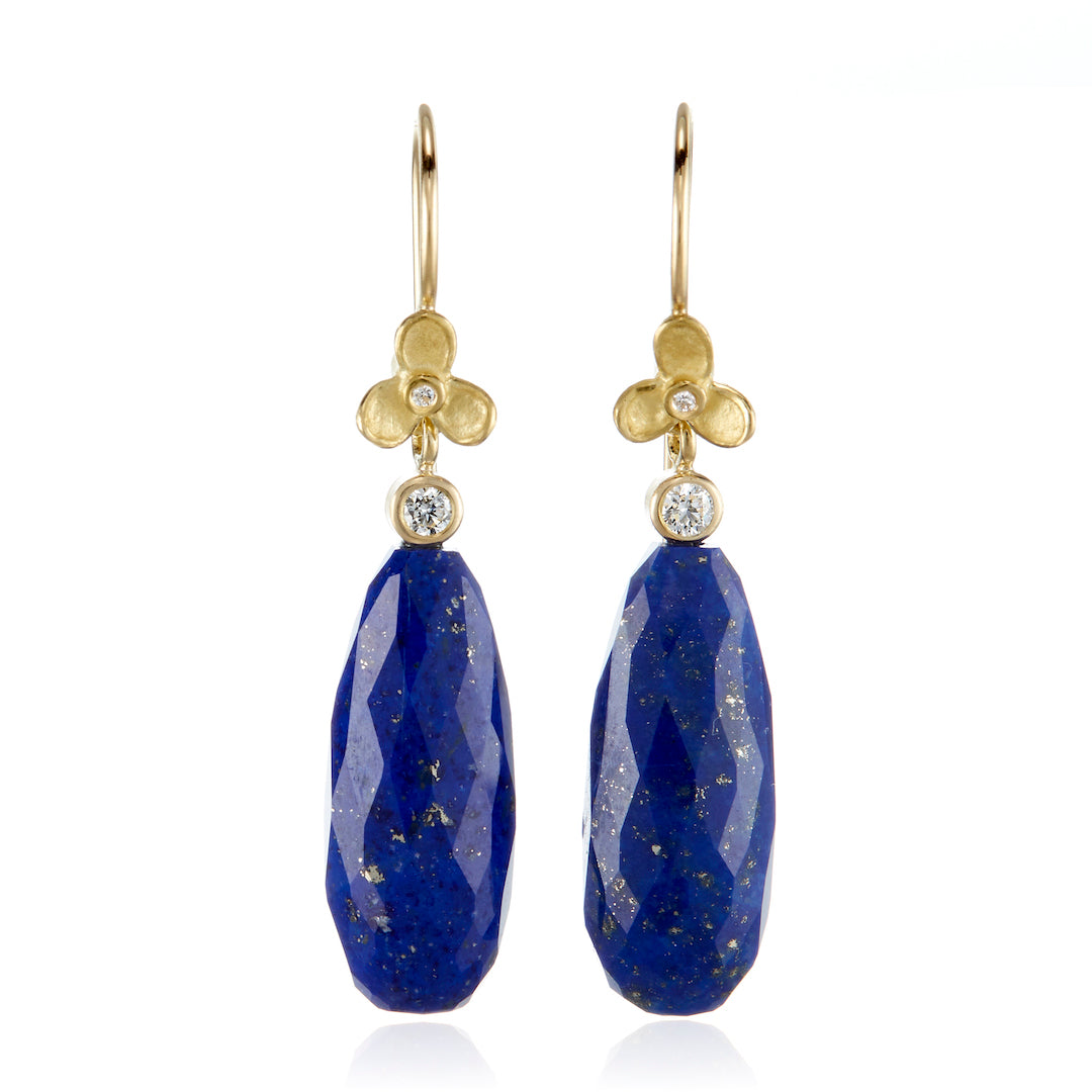 Lapis & Trillium Drop Earrings - Handmade Gemstone Jewelry for Women, Elegant Dangling Earrings for Party, Wedding & Special Occasions