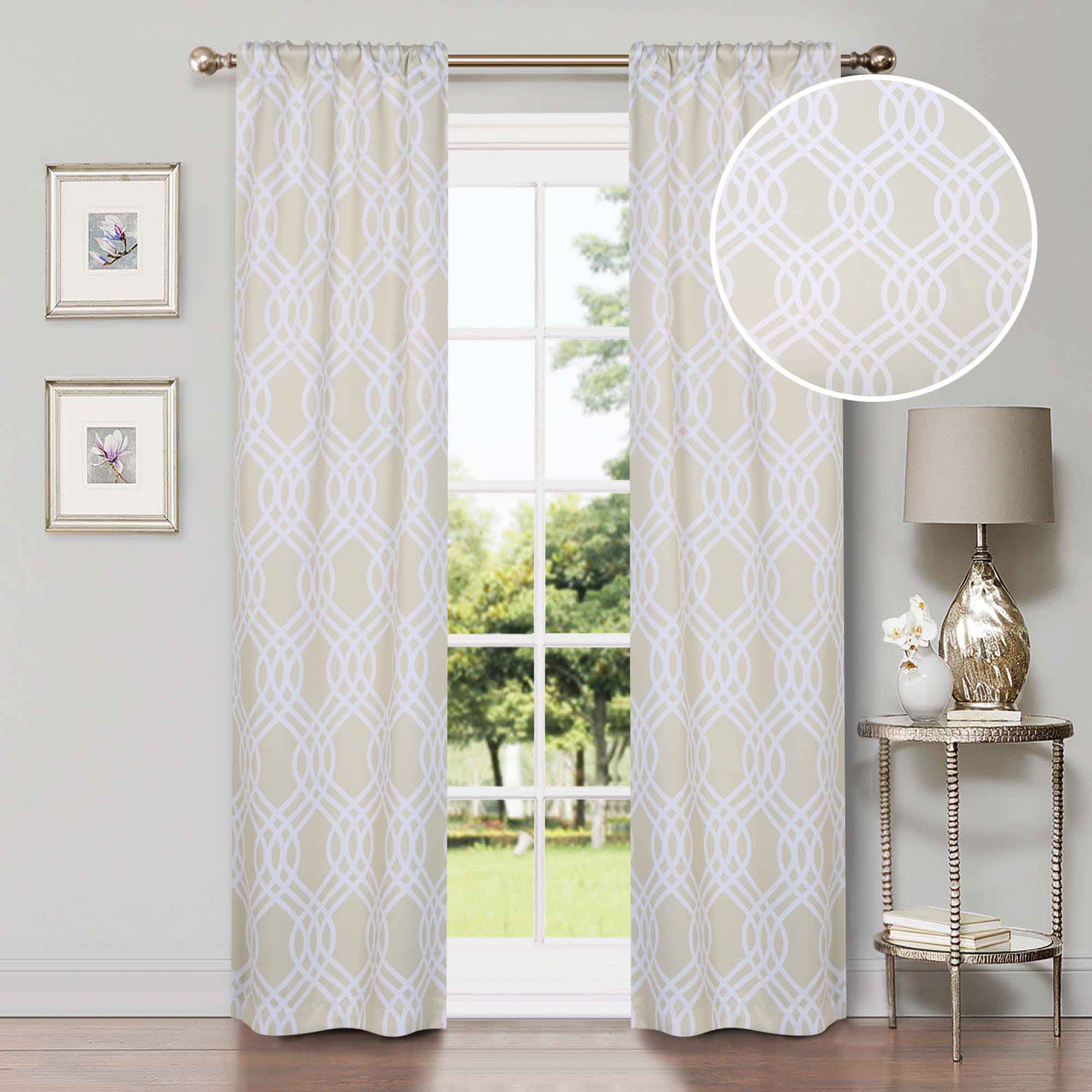 Blackout Curtains for Bedroom - Washable Room Darkening Ribbon Trellis Curtain Panel Set - Perfect for Nursery, Home Theater & Light Sleepers