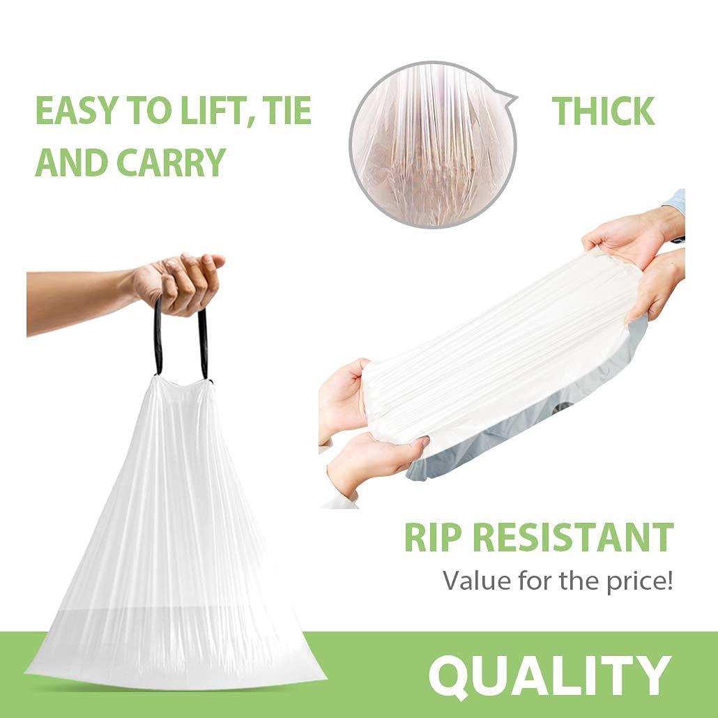 Teivio 5 Gallon 220 Count Heavy Duty Drawstring Trash Bags - Strong Leakproof Garbage Bags for Bathroom, Kitchen, Office & Home Use - Small Plastic Bin Liners Perfect for Wastebaskets, Diaper Pails & Recycling Bins