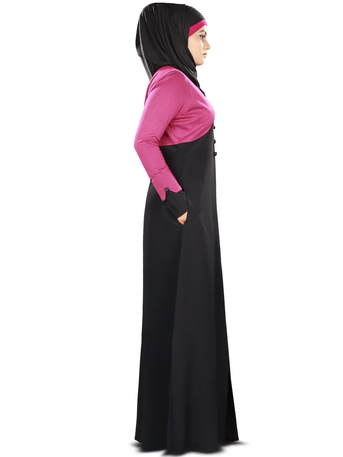 Stylish Black & Magenta Women's Muslim Abaya Dress - Perfect for Prayer, Mosque Visits & Special Occasions
