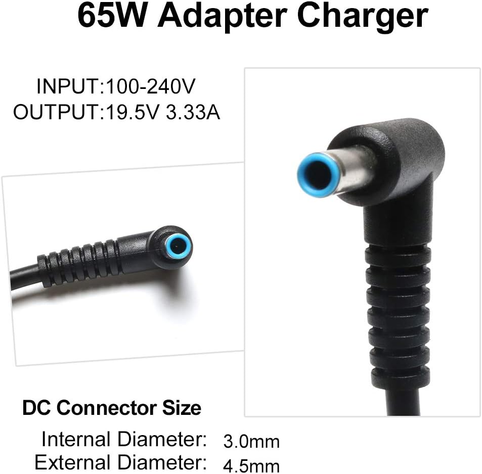 Original HP 65W Laptop Charger Power Adapter for HP Pavilion, Envy, ProBook - 19.5V 3.33A (Model 902990-001, 751889-001) - Perfect for Home, Office & Travel Use