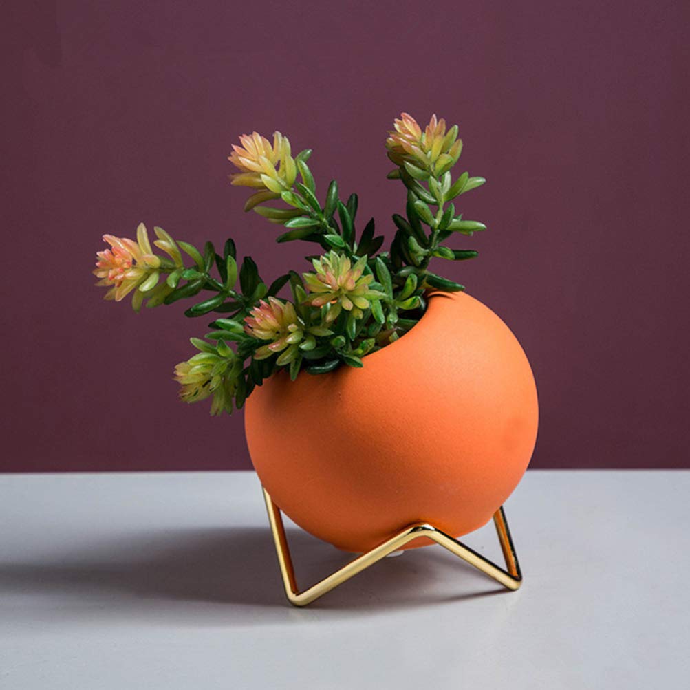 HEALLILY Ceramic Succulent Planter - 4 Inch Cactus Flower Pot with Drainage Hole, Nordic Style Home Decor for Desk, Office, Living Room | Perfect for Succulents, Air Plants & Small Houseplants (Orange)
