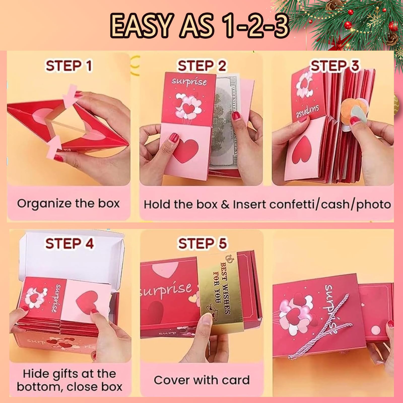 TERFISE Money Surprise Gift Box - Exploding Pop Up Christmas Present Box for Cash, Foldable Money Holder (Green, 10 Pack) - Perfect for Birthdays, Graduations & Holiday Gifting