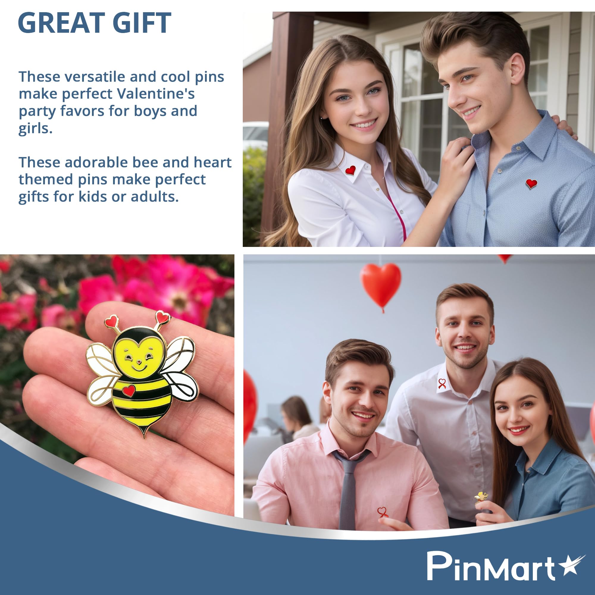 PinMart’s Enamel Lapel Pins - Heart Shaped Love Pins for Valentine's Day Gifts & Party Favors - Bulk Sizing Available - Perfect for Valentine Cards, Class Gifts, Wedding Favors & Promotional Events