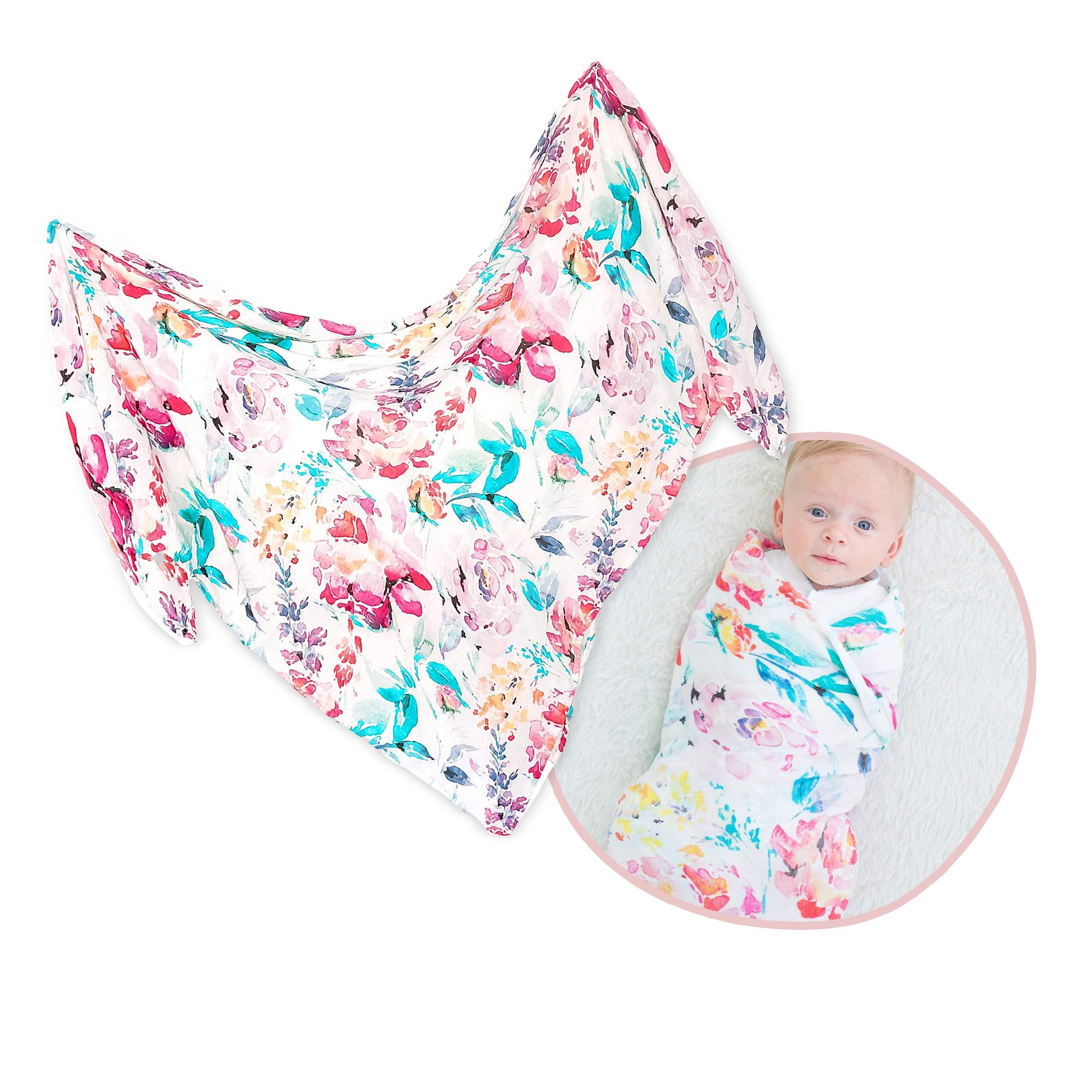 Organic Bamboo & Cotton Baby Blanket - Soft Floral Swaddle Blanket for Newborn Girls, 47
