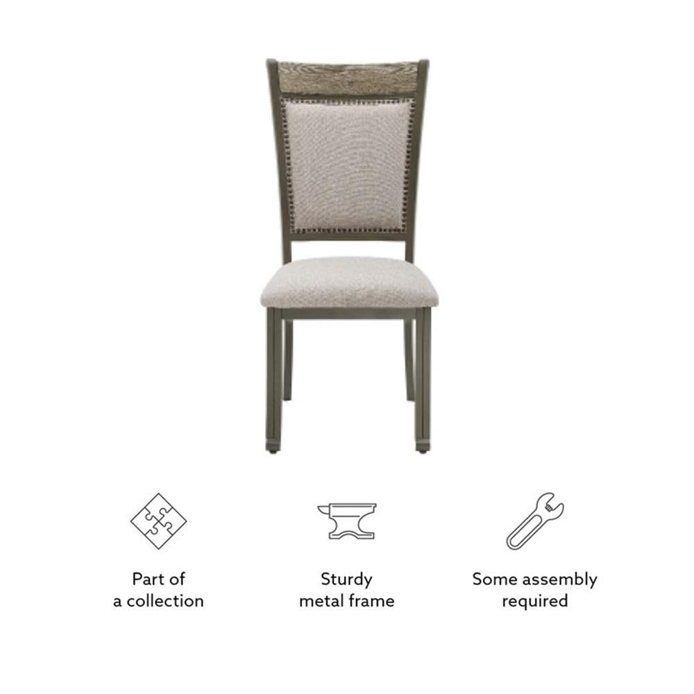 Powell Furniture Linon Franklin Metal Upholstered Dining Chairs Set of 2 - Pewter Gray Side Chairs for Kitchen, Dining Room & Breakfast Nook