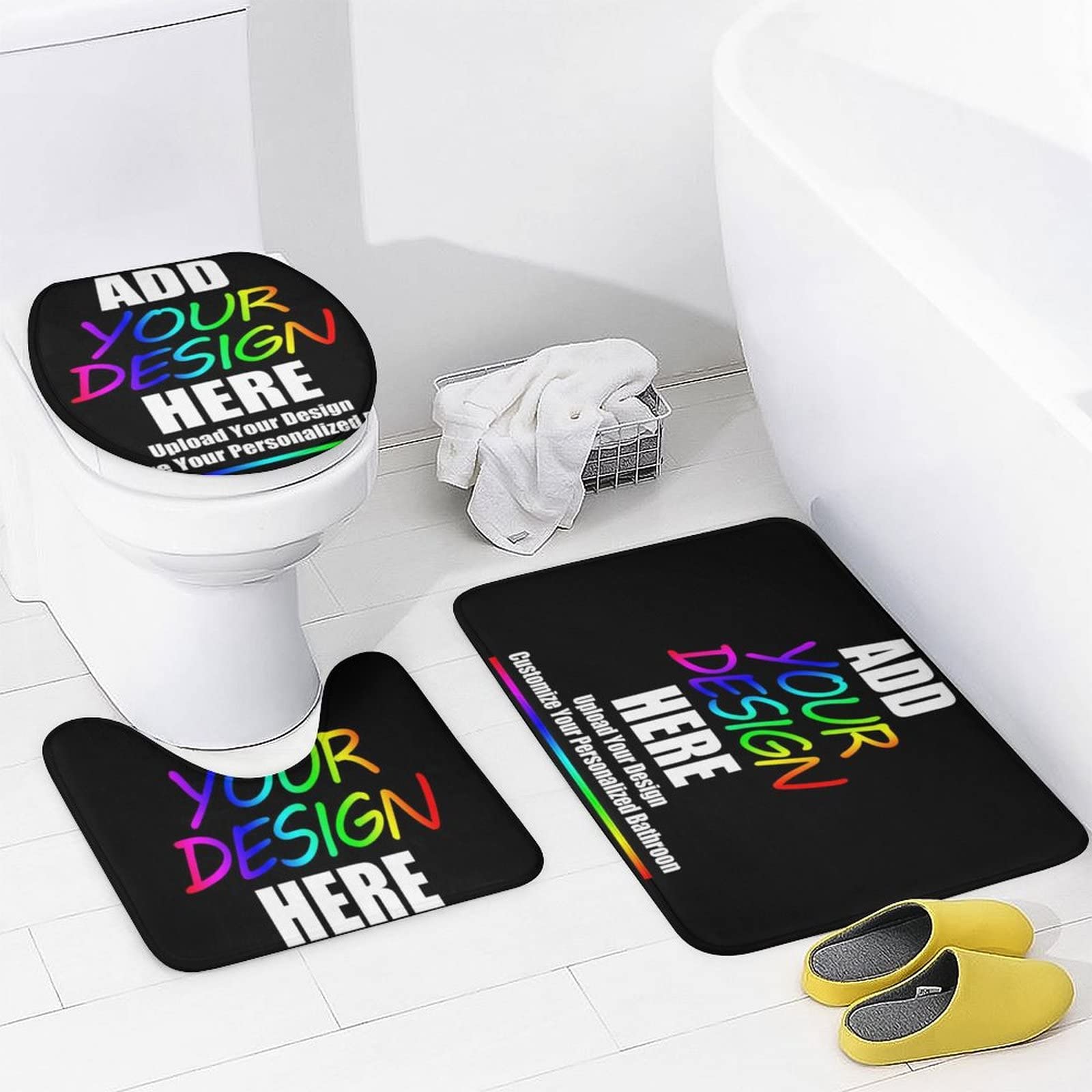 JCETUNO Custom 4-Piece Bathroom Set with Shower Curtain, Rugs & Accessories - Personalized Design Upload for DIY Home Decor | Perfect for Guest Bathrooms, Master Suites & Apartment Upgrades