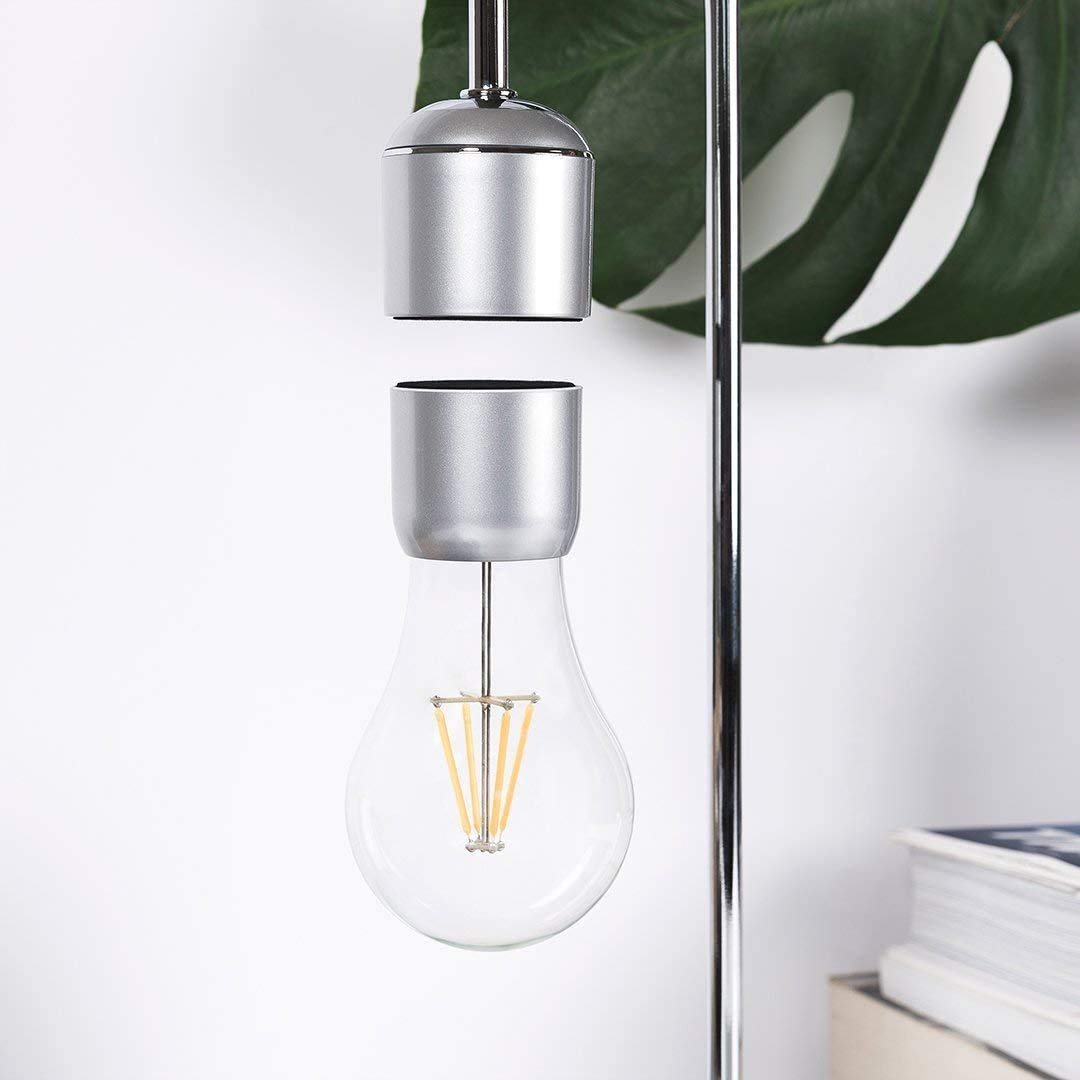 Unique Modern Levitating Lamp with Floating Light & Qi Wireless Charger - Minimalist Home Decor, Warm Night Light for Bedroom, Office, or Gift (Silver Bulb) | Perfect for Relaxation, Meditation & Tech Lovers