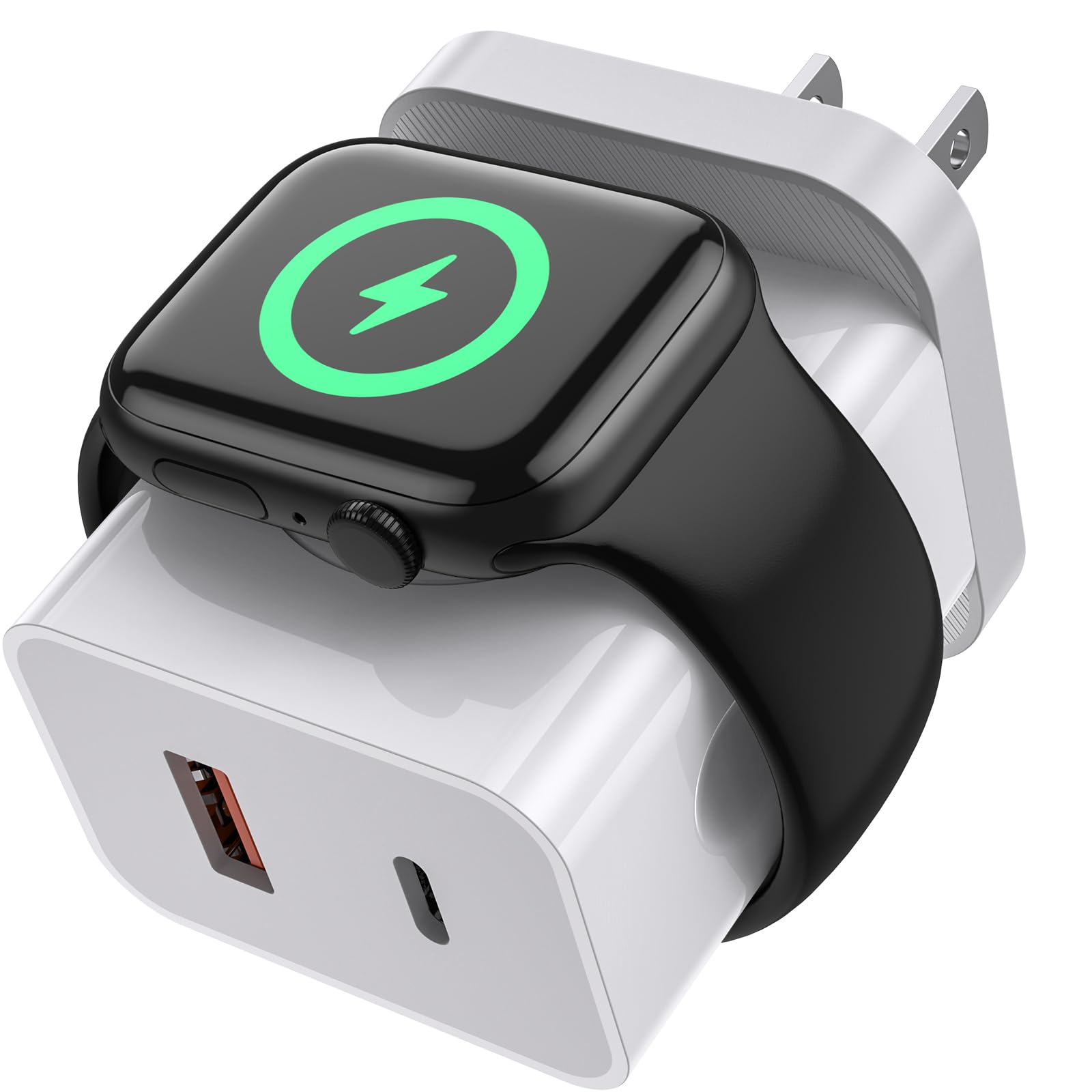 Upgraded 3-in-1 Apple Watch Charger with 20W Fast Charging - Magnetic Wireless Charger for iPhone & Apple Watch Series 10/9/8/Ultra/7/6/5/4/3 - Dual Port Wall Charger for Home, Office & Travel Use