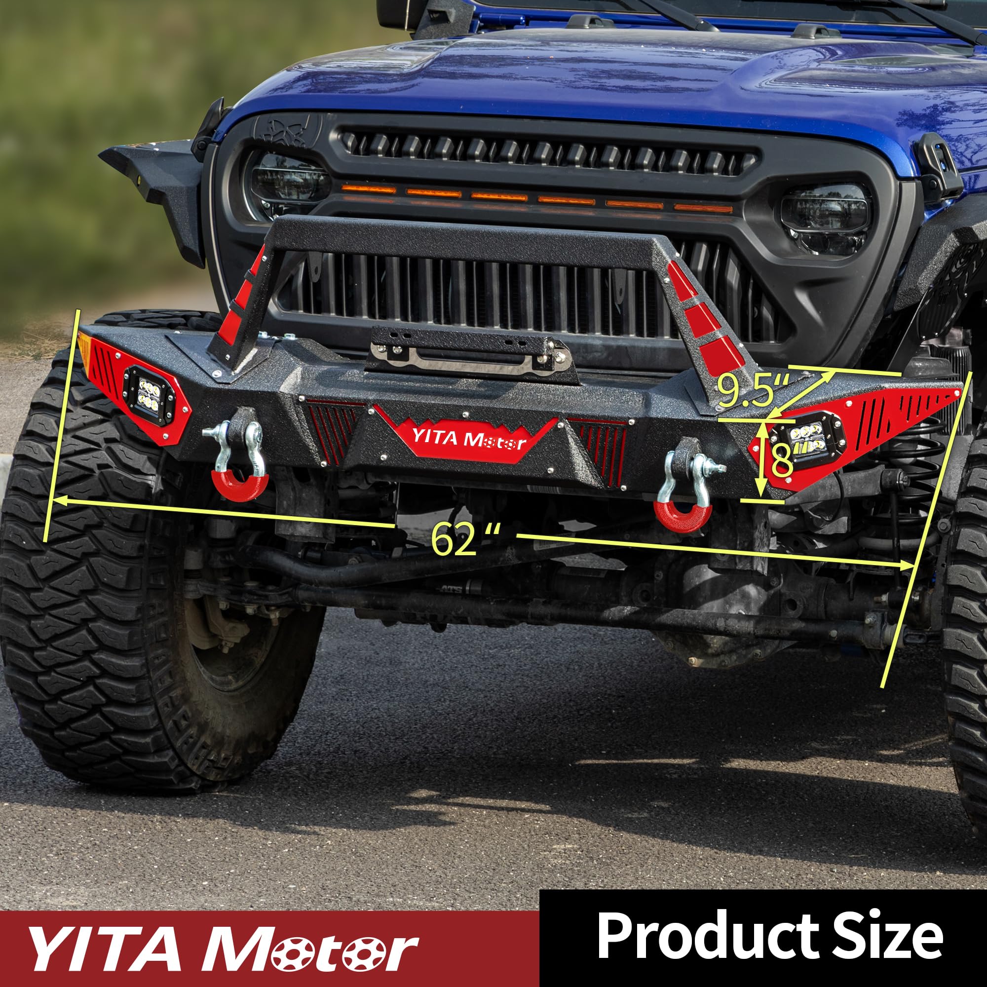 YITAMOTOR Front Bumper for 2018-2025 Jeep Wrangler JL & Unlimited, 2020-2025 Jeep Gladiator JT - Heavy Duty Winch-Ready Bumper with LED Light Mounts, D-Rings & License Plate Bracket | Perfect for Off-Roading, Overlanding & Jeep Modifications