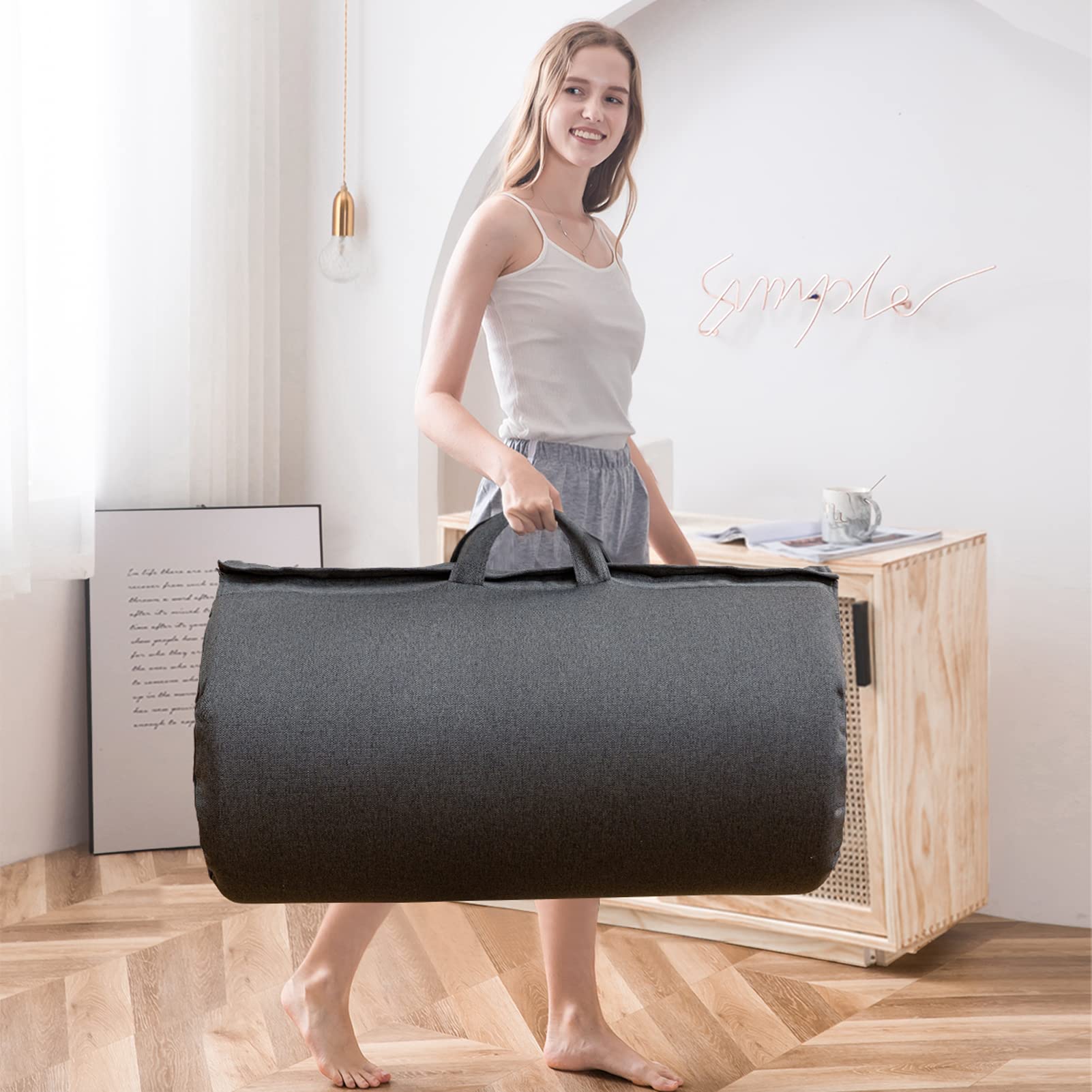 MAXYOYO Roll Up Mattress - Portable Foldable Sleeping Mat for Indoor & Outdoor Use, Single Size 75x28 Inch Dark Grey - Perfect for Camping, Guest Beds & Floor Futon