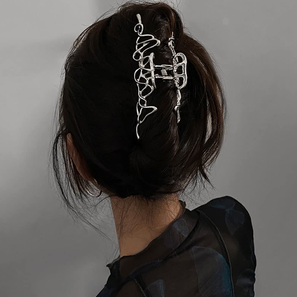 4 Pcs Silver Metal Hair Clips - Butterfly Claw Clips for Women & Girls, Strong Hold for Thin or Thick Hair - Perfect for Updos, Ponytails & Everyday Styling