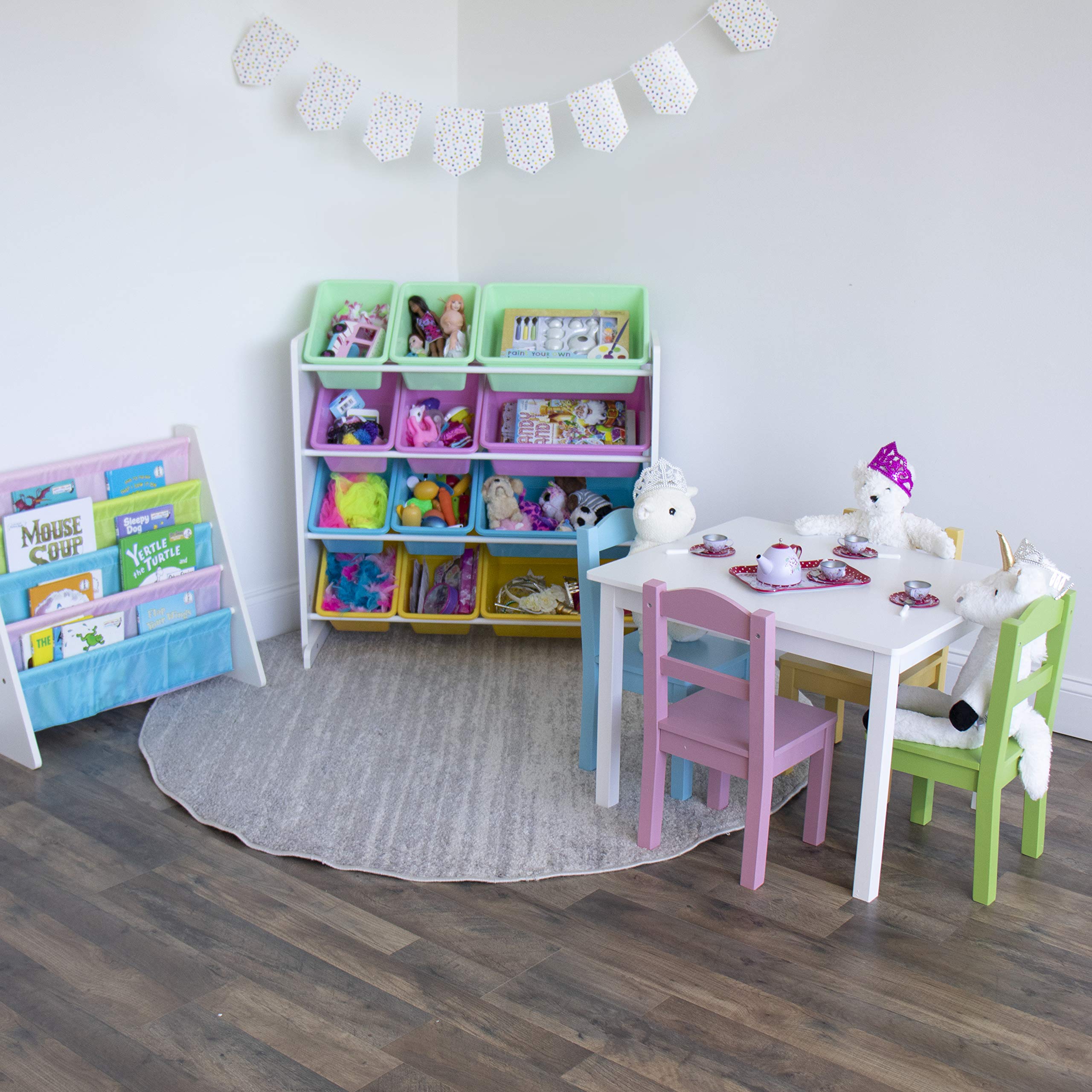 Humble Crew Kids Wooden Table and 4 Chairs Set - White/Pastel Toddler Activity Table for Arts, Crafts & Snack Time - Sturdy & Durable Children's Furniture for Playroom, Classroom & Home Learning