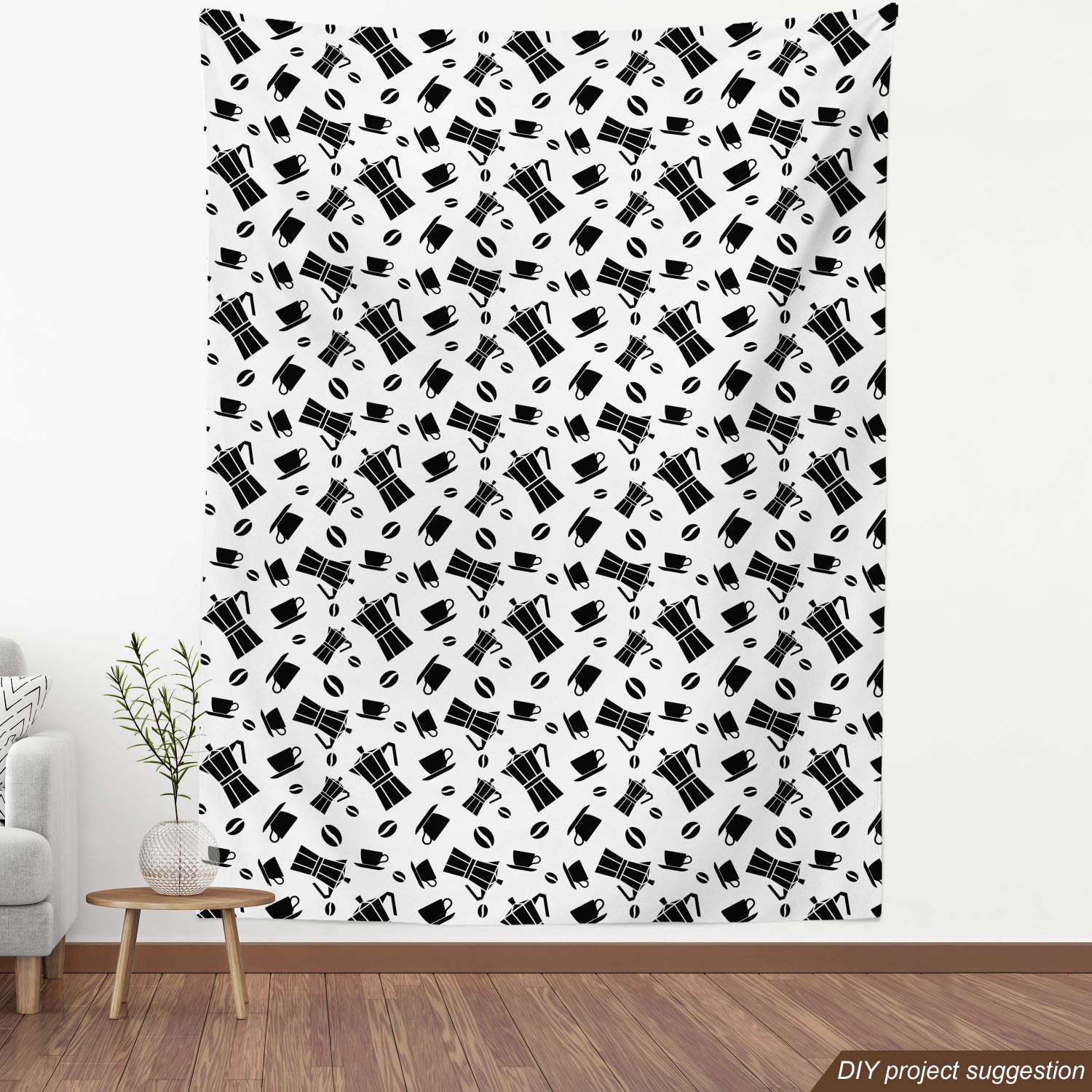 Ambesonne Italy Fabric by The Yard - Monochrome Coffee Machine Sketch Design - 10 Yards White & Charcoal Grey Upholstery Fabric for Sofa, Curtains & Home Decor | Perfect for DIY Projects, Crafting & Interior Design