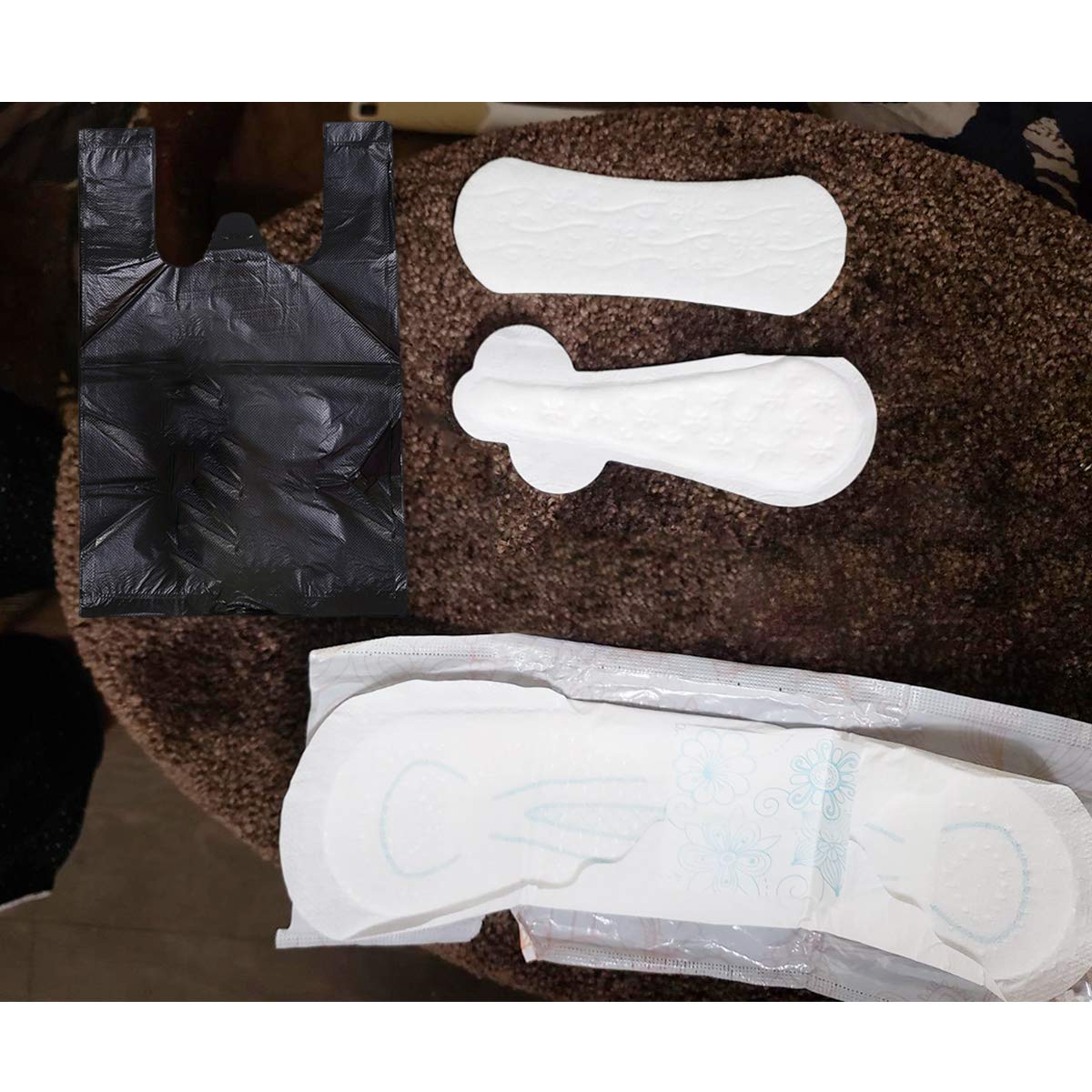 400 PCS Sanitary Napkin Disposal Bags with Handle - Discreet Feminine Hygiene Waste Bags for Women | Travel, Home, Office & Public Restroom Use - Black