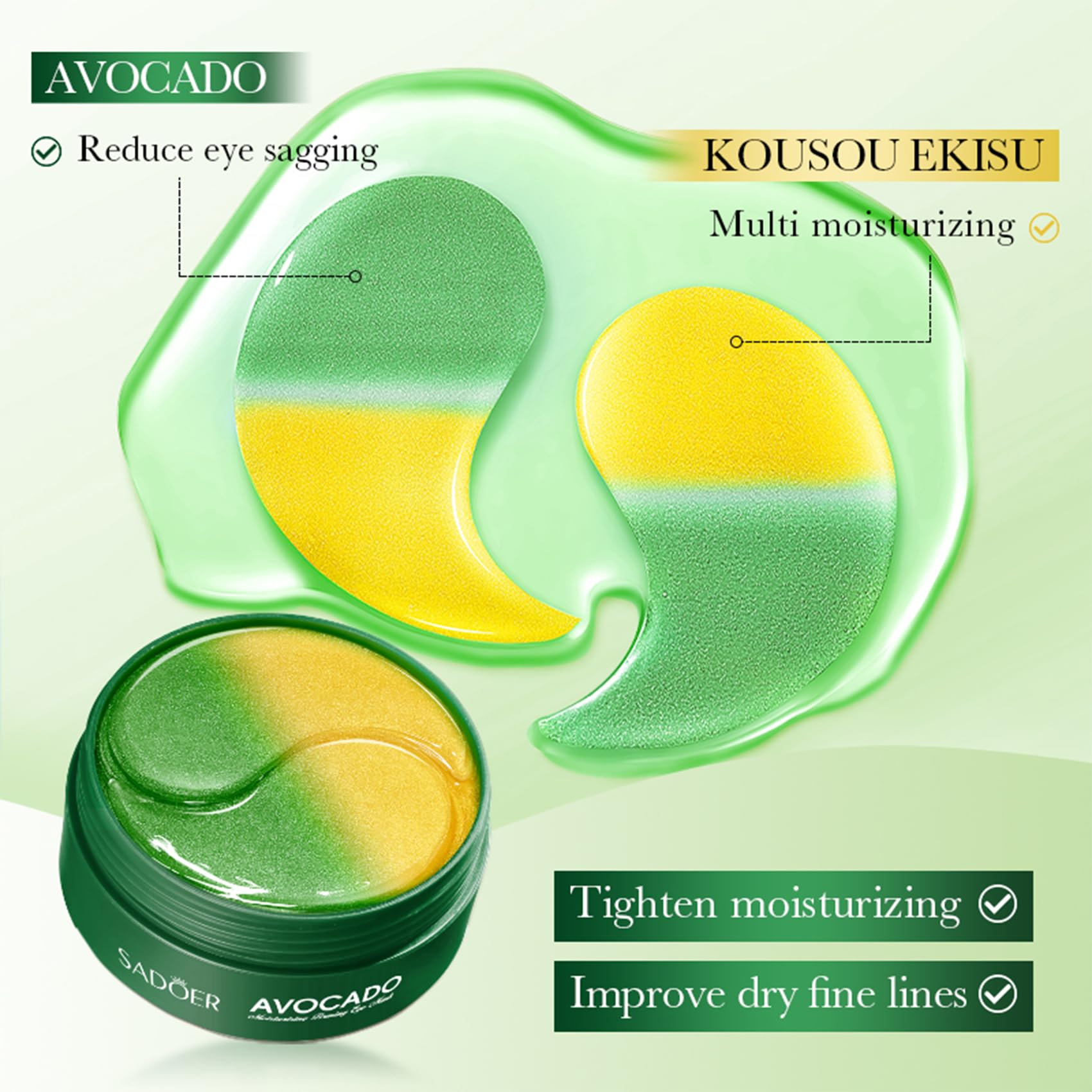 Avocado Under Eye Patches - 60 Pcs Anti-Aging Collagen & Hyaluronic Acid Eye Masks for Dark Circles, Puffiness & Wrinkles | Deep Hydration & Skin Refresh | Perfect for Night Routine & Travel Skincare