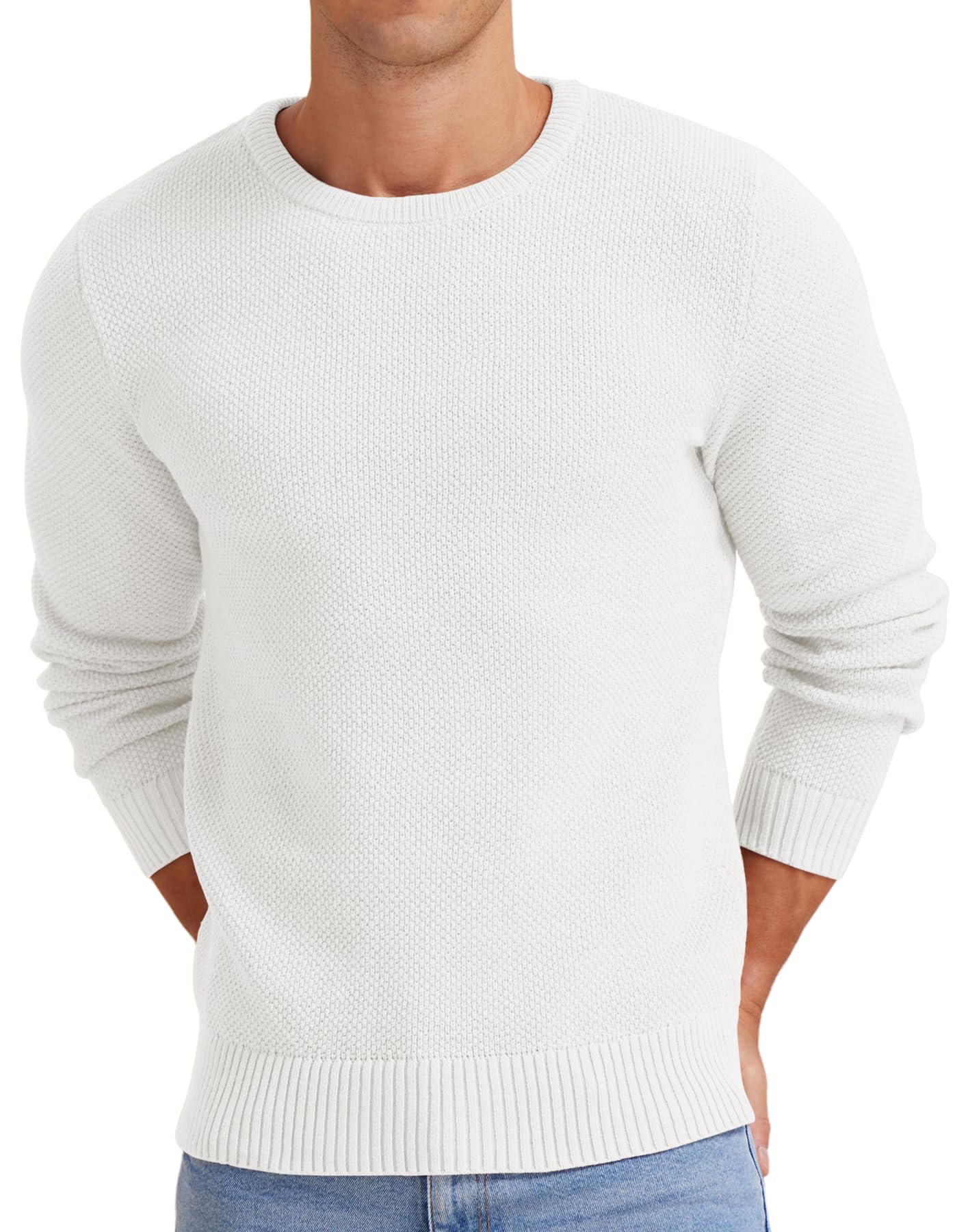 NITAGUT Men's Crewneck Sweater - Soft Casual Knit Pullover with Ribbed Edges | Lightweight Winter Sweater for Office, Dating & Outdoor Activities