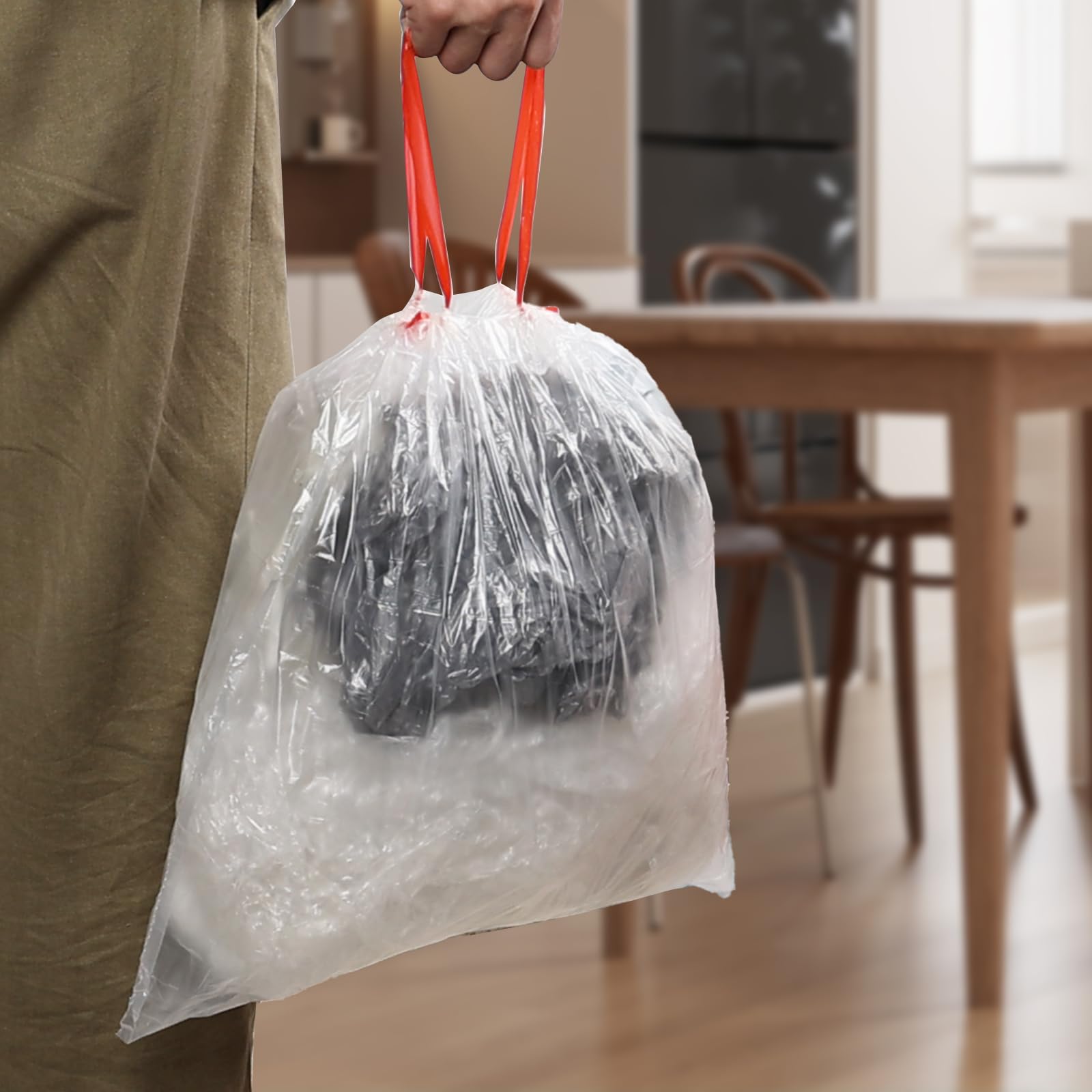 Yuright 5 Gallon Drawstring Trash Bags - Small Clear Garbage Bags with Handles (4 Rolls/220 Counts) - Perfect for Kitchen, Bathroom, Office & Car Waste Disposal