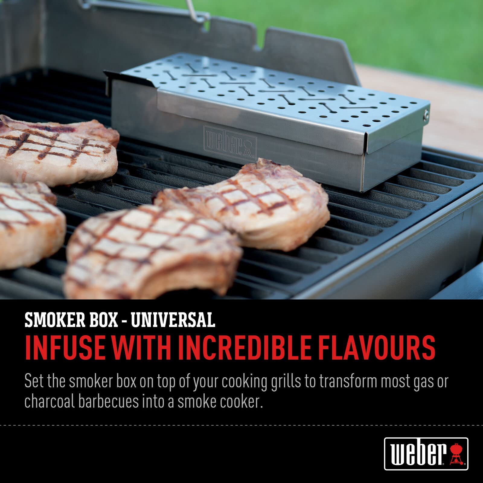 Weber Universal Stainless Steel Smoker Box for Grills - Perfect for BBQ, Smoking Meats & Enhancing Flavor on Gas or Charcoal Grills
