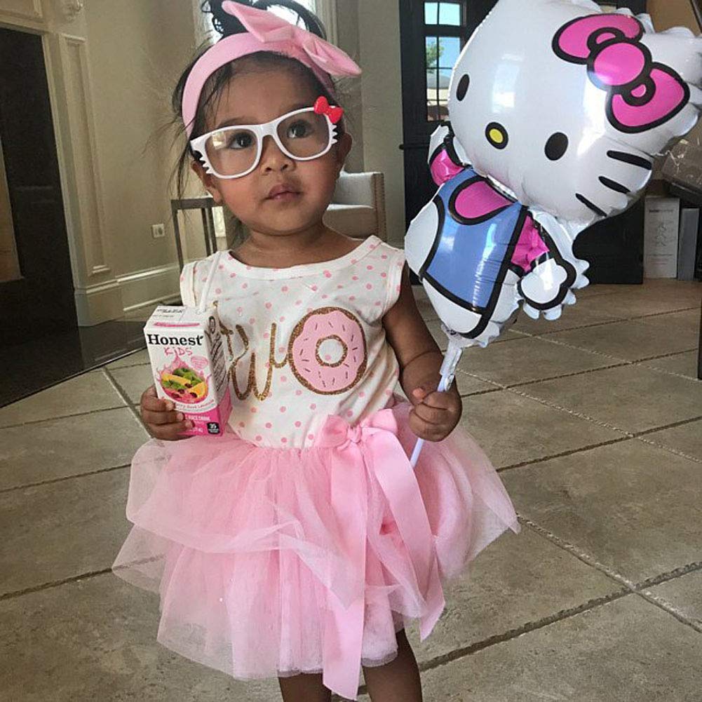 Newborn Baby Girls Pink Striped Tutu Dress & Headband 2Pcs Set - First Birthday Outfit, Casual Donut Print Skirt & Headband for Photoshoot, Party & Daily Wear