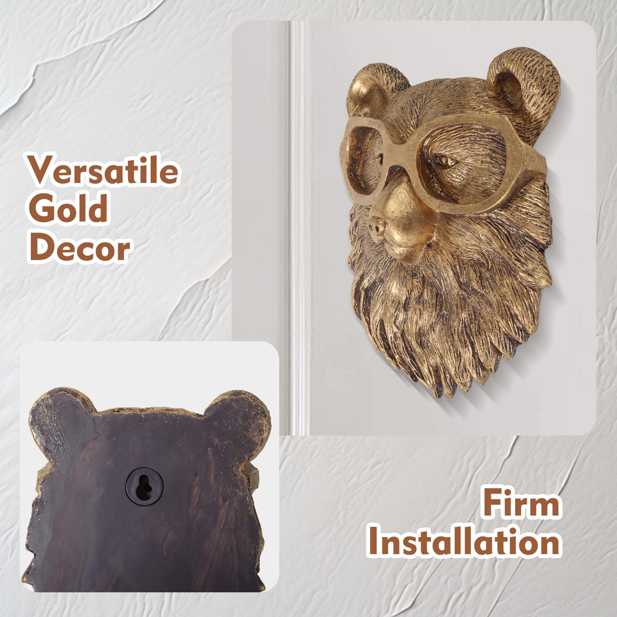 5 Pack Gold Animal Head Wall Decor - Modern Sculpture for Home, Office, Bedroom | Unique Gift for Men & Women | Perfect for Farmhouse, Rustic & Contemporary Interior Design
