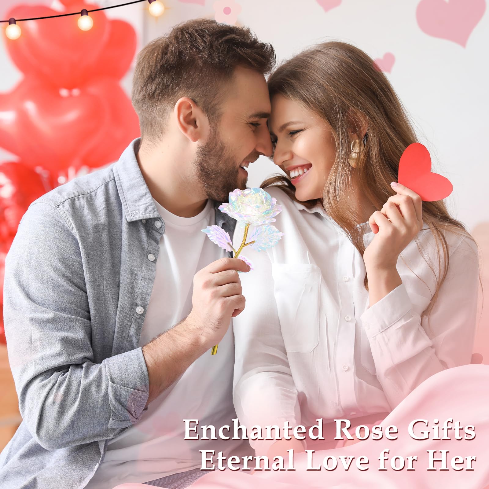 Galaxy Rose Enchanted Crystal Flower with Heart Base - Valentine's Day Gifts for Women, Wife, Grandma, Mom & Sisters | Birthday, Mother's Day, Christmas & Anniversary Present | Romantic Home Decor & Special Occasion Gift Idea
