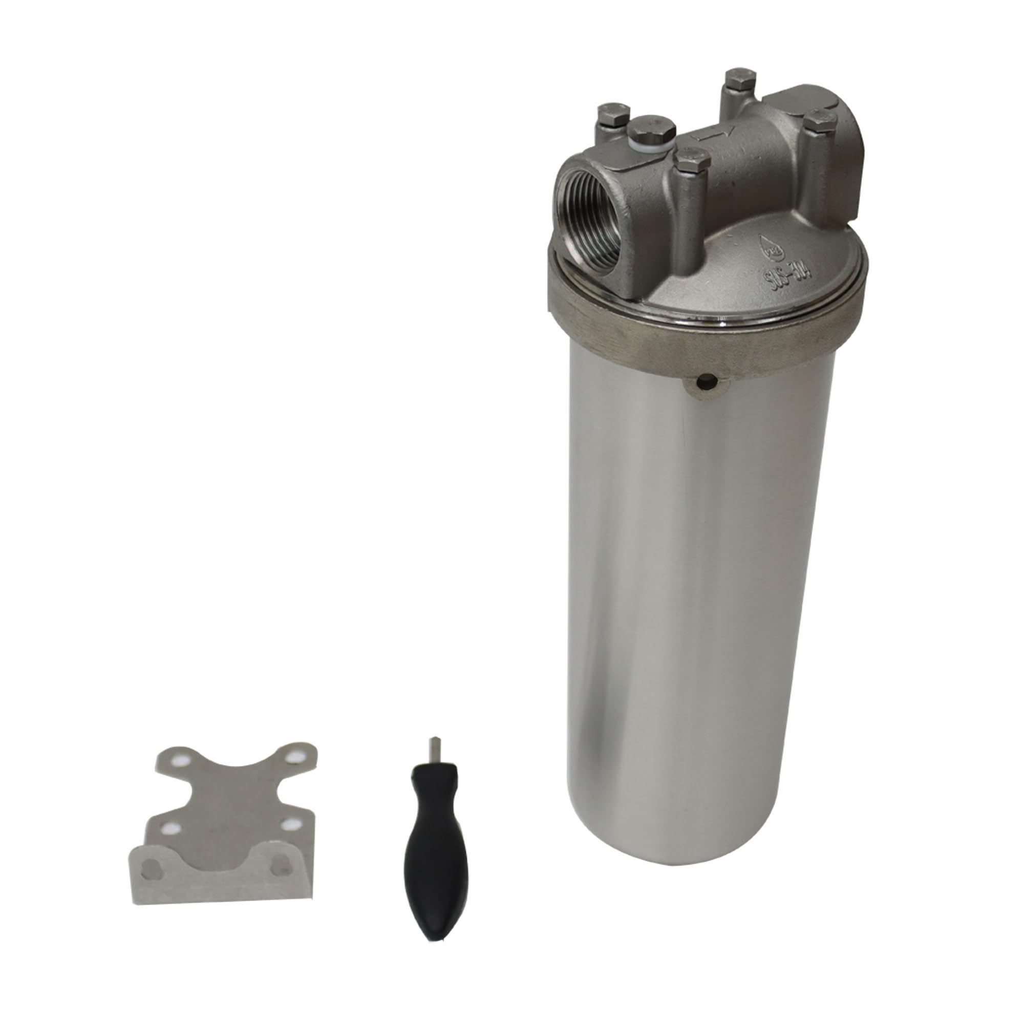 Heavy Duty 10 Inch Stainless Steel Water Filter Housing with 1 Inch NPT Inlet/Outlet - Includes Bracket and Wrench Pin for Whole House Water Filtration System | Perfect for Residential, Commercial and Industrial Water Purification Applications