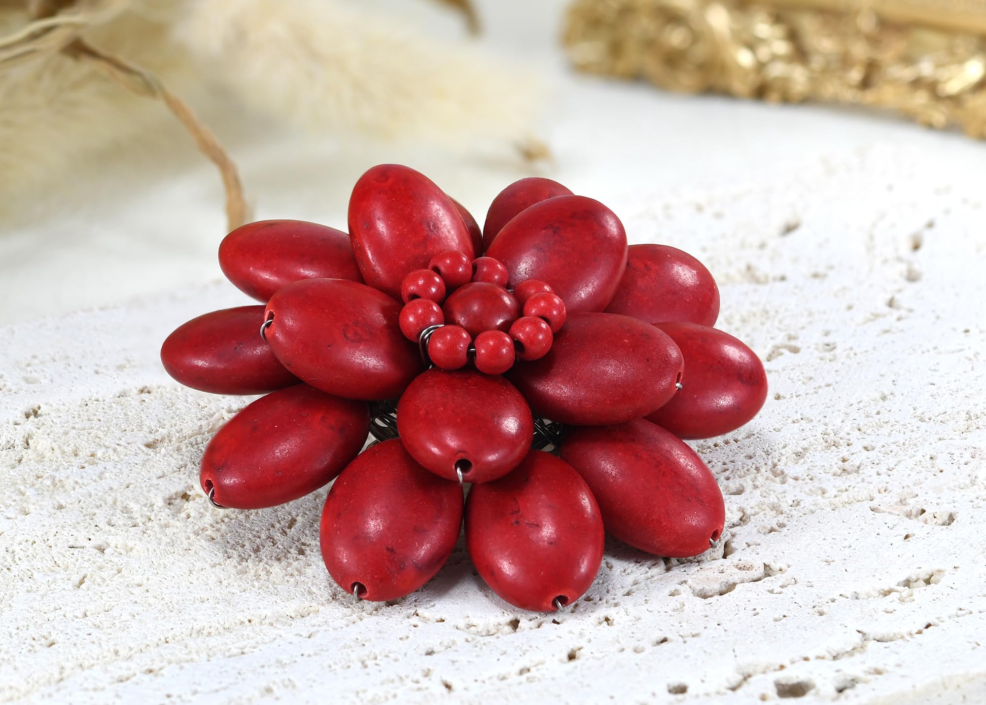 Unique Stylish Red Lotus Reconstructed Coral Stone Floral Brooch Pin for Women | Fashion Jewelry Accessory | Perfect for Weddings, Parties & Special Occasions