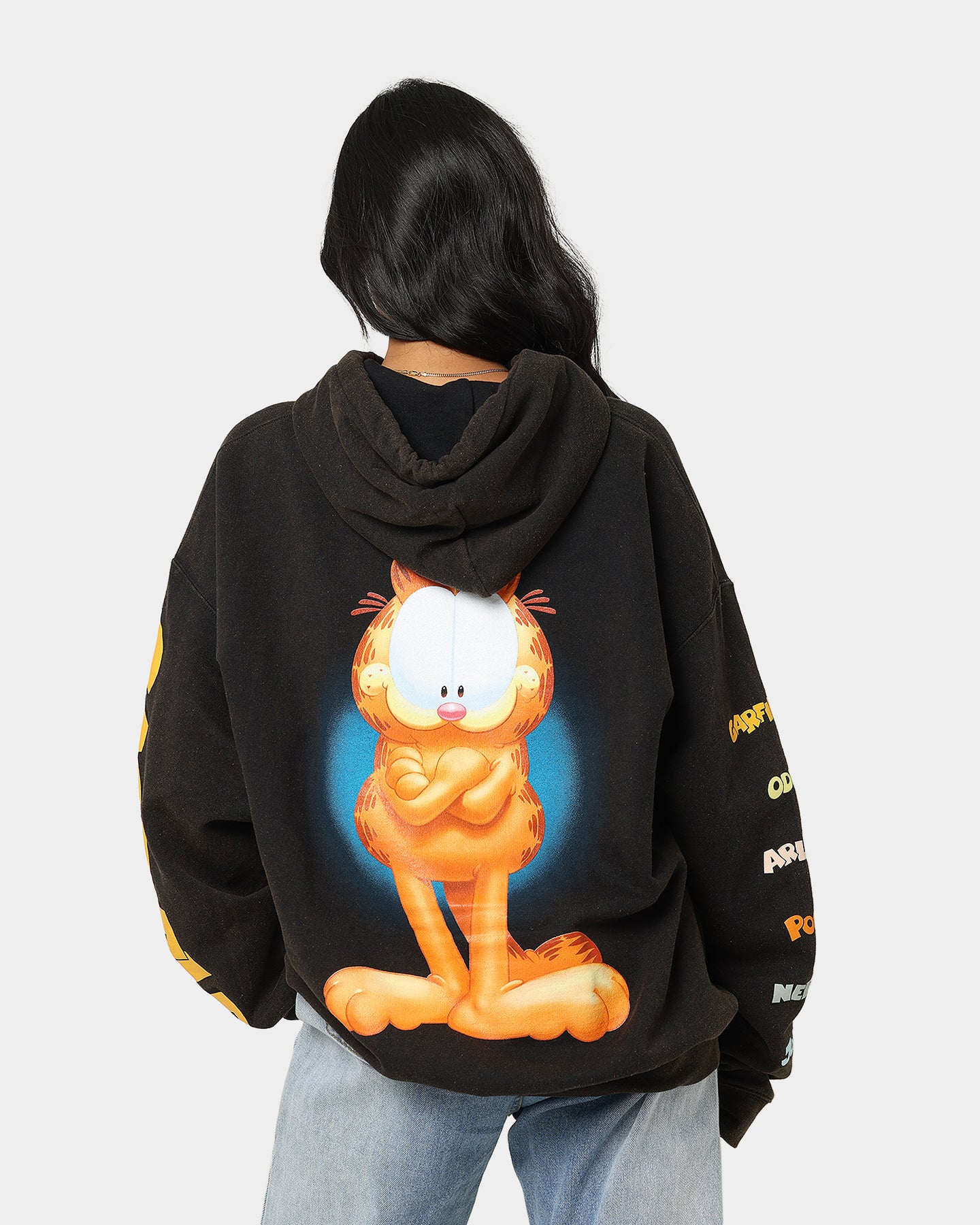 Vintage Garfield Hoodie - Black Wash | American Thrift | Retro Cartoon Sweatshirt for Men & Women | Perfect for Casual Wear, Cosplay & Gift Giving