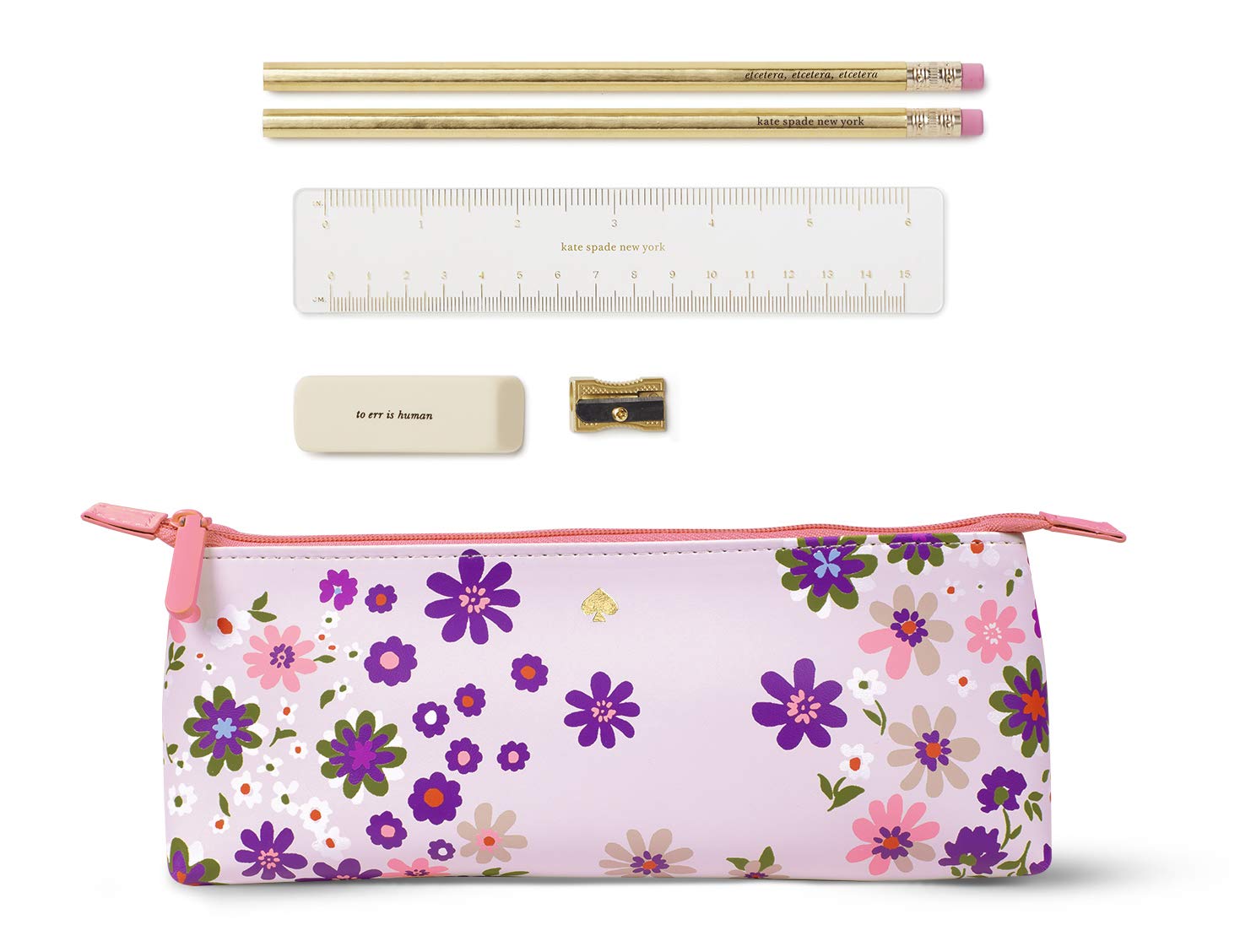 Kate Spade New York Floral Pen and Pencil Case Set - Includes 2 Pencils, Sharpener, Eraser, Ruler & Zip Pouch | Pacific Petals Design | Perfect for School, Office & Travel Organization