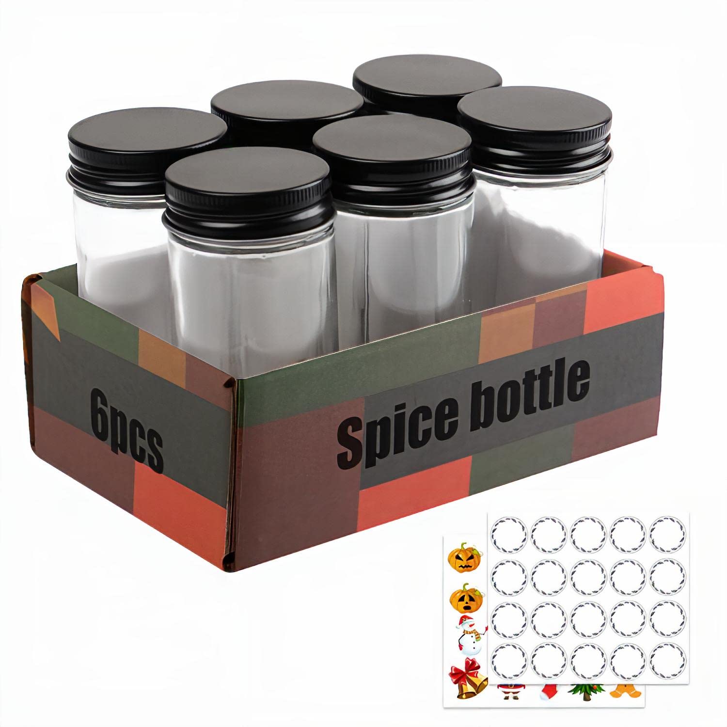 6Pcs Glass Spice Jars with 20 Labels - Shatterproof Empty Spice Containers for Kitchen, Pantry & Herb Storage - Perfect for Organizing Spices, Herbs & Seasonings
