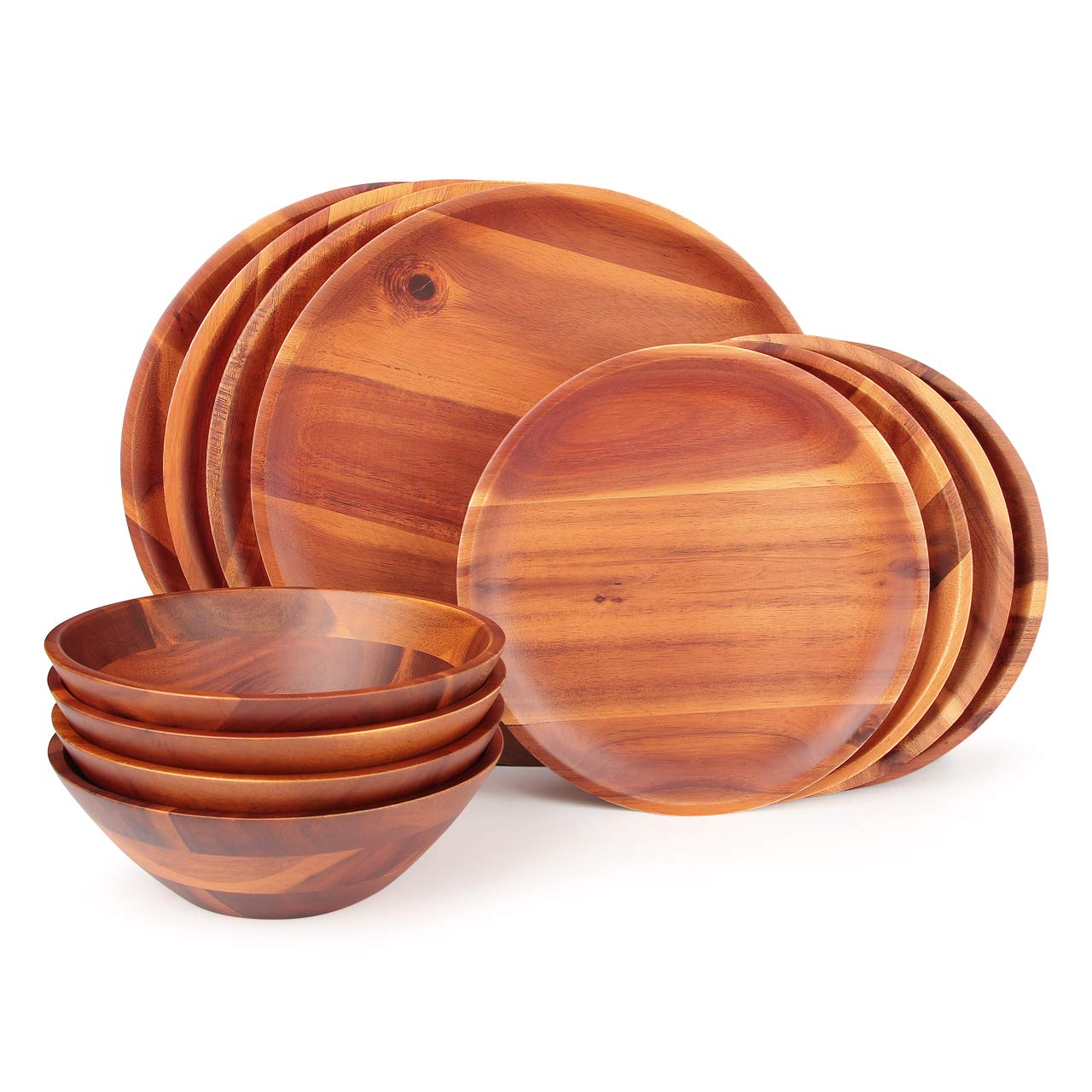 Premium 12-Piece Acacia Wood Dinnerware Set - Natural Wooden Plates, Bowls & Utensils for 4 People | Eco-Friendly Tableware for Everyday Meals, Dinner Parties & Outdoor Dining