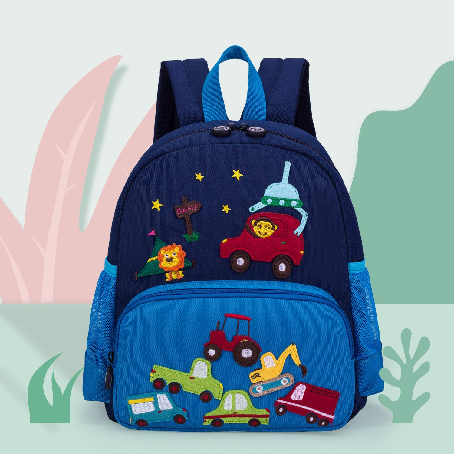 **3D Cute Zoo Little Kids Backpack for Boys & Girls - Waterproof Toddler Backpack for Preschool, School & Travel (Blue Car Design)**