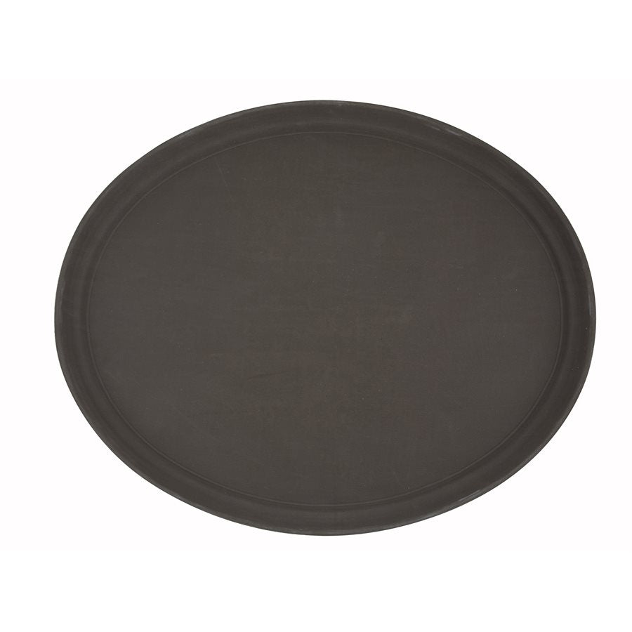 Winco 22 x 27 Inch Non-Slip Oval Serving Tray - Brown - Perfect for Buffets, Parties, and Restaurant Use