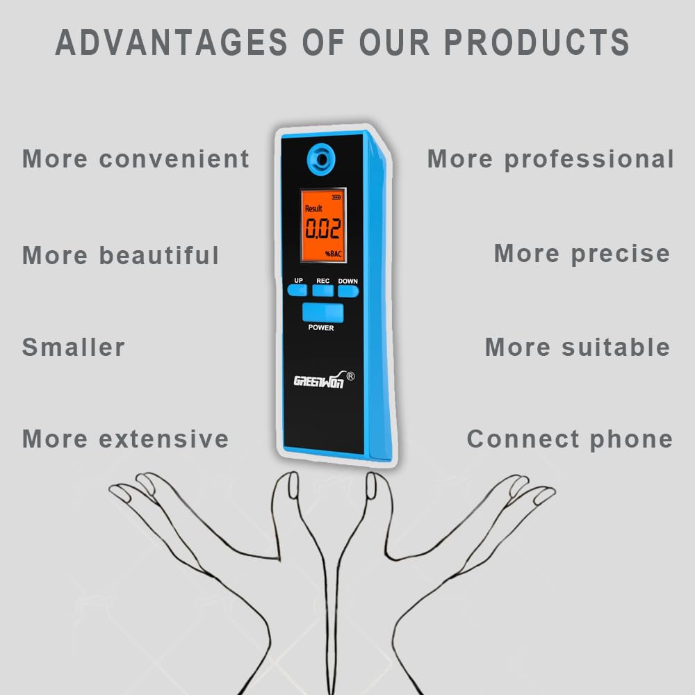 GREENWON Professional Breathalyzer with Smartphone App - Accurate Portable Alcohol Tester for Personal & Workplace Use - Track & Save BAC Data - Ideal for Drivers, Safety Officers & Health Monitoring